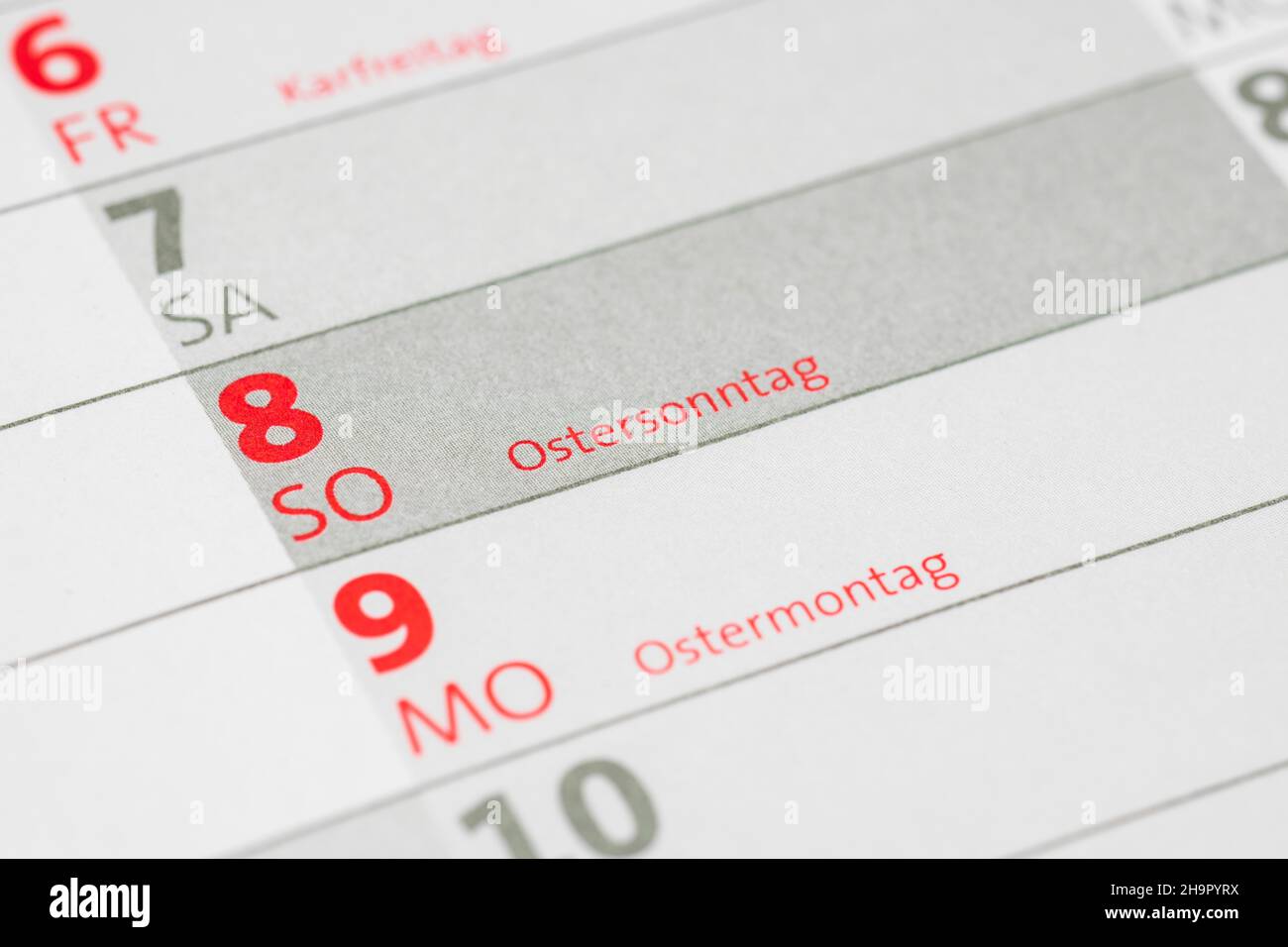 Jahreskalender, Tagebuch, Ostern, Ostersonntag, Ostermontag, Deutschland Stockfoto