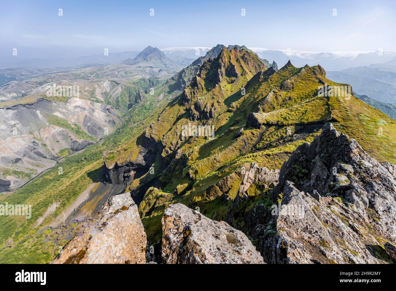 Zerklüftete Berge, wilde Natur, isländische Highlands, Porsmoerk, Suourland, Island Stockfoto