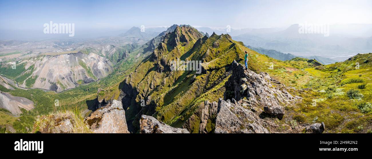 Zerklüftete Berge, wilde Natur, isländische Highlands, Porsmoerk, Suourland, Island Stockfoto