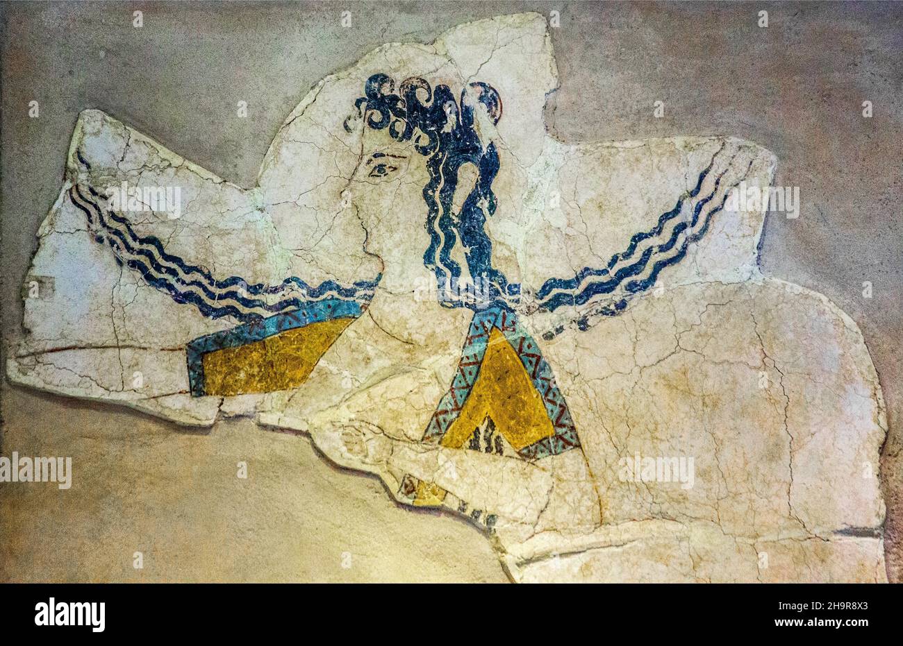 Fresko-Fragment mit Tänzer (Knossos) (1600-1450 v. Chr.), Archäologisches Museum mit den wichtigsten Funden der minoischen Kultur, Heraklion, Kreta Stockfoto