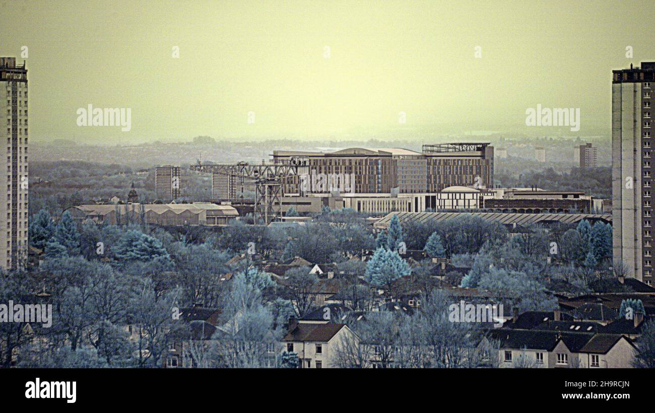 Panorama-Luftbild-Konzept gedreht Infrarot-Geist-Bild der Königin elizabeth Lehrkrankenhaus in govan glasgow, schottland, großbritannien Stockfoto