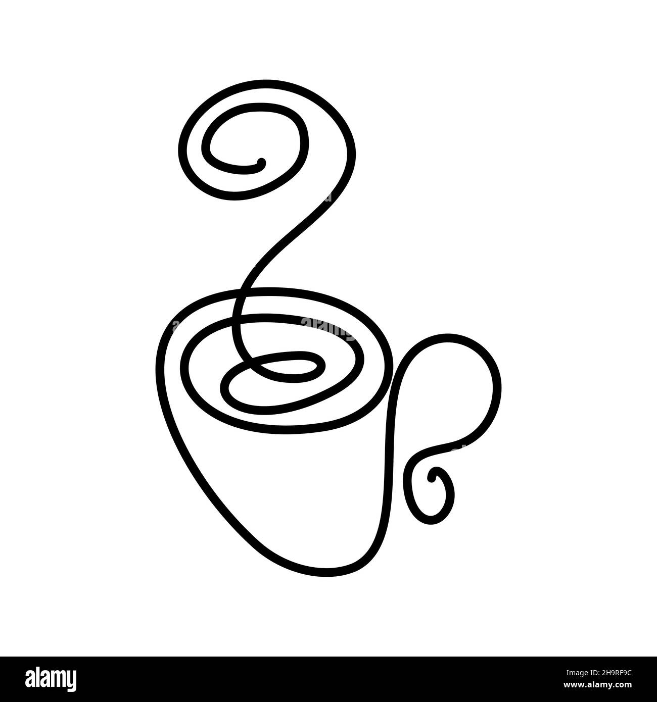 Konturzeichnung eines minimalistischen Bechers mit einer durchgehenden Linie. Von Hand gezeichnet. Das Bild für das Design auf Stoff und Serviette des Café- und Restaurantmenüs. Vektorgrafiken. Vektorgrafik Stock Vektor