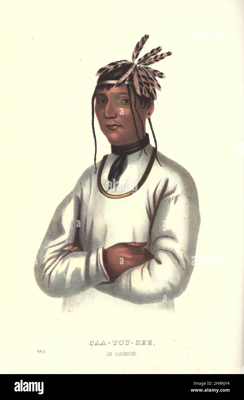 CAA-Tou-See, ein Ojibway von Charles Bird King aus der Geschichte der Indianerstämme Nordamerikas ca. 1837-1844, handkolorierte Lithographie auf Papier, herausgegeben von McKenney und Hall Stockfoto