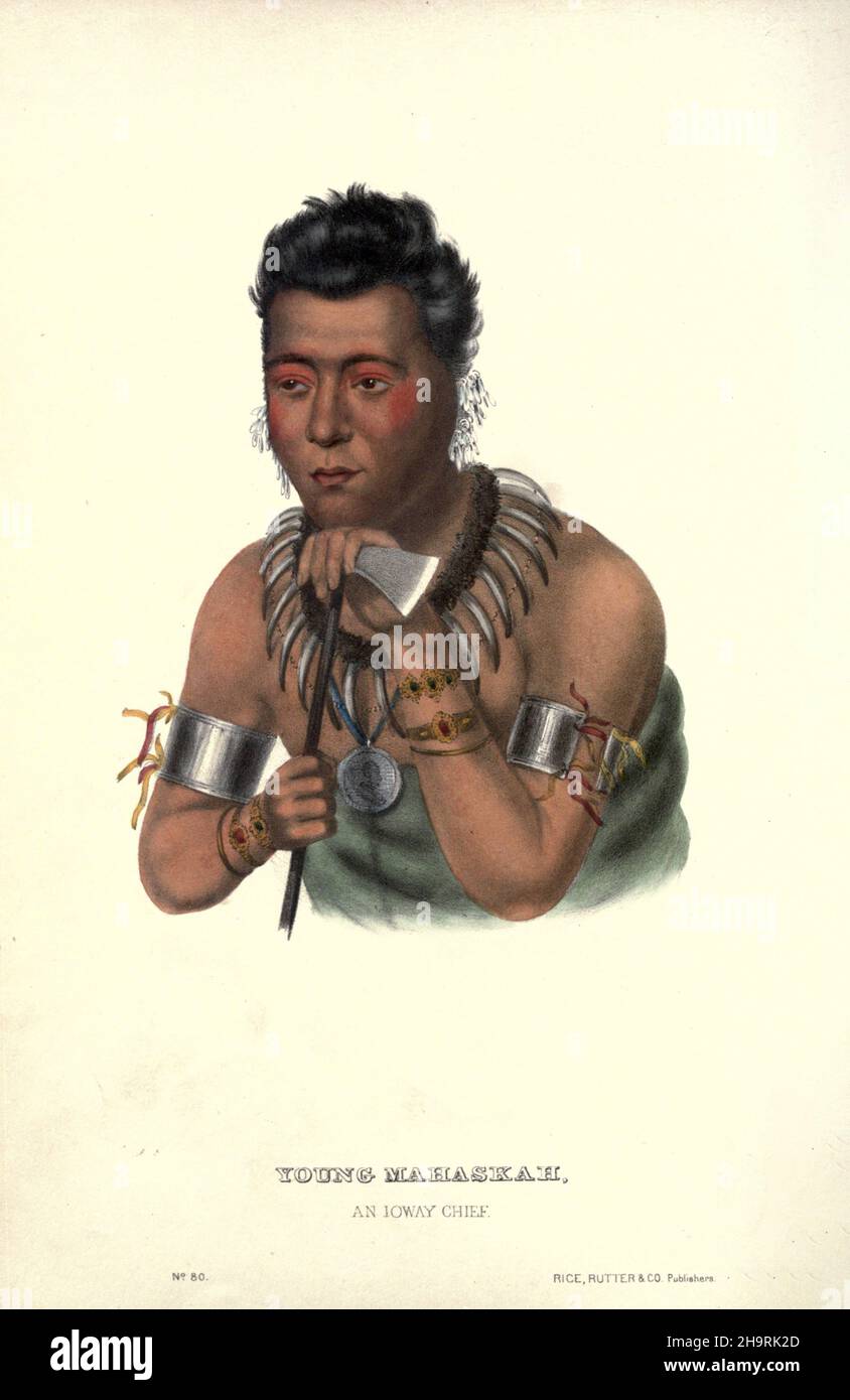 Junge Ma-has-kah. Von Charles Bird King aus der Geschichte der Indianerstämme Nordamerikas ca. 1837-1844, handkolorierte Lithographie auf Papier, herausgegeben von McKenney und Hall Stockfoto