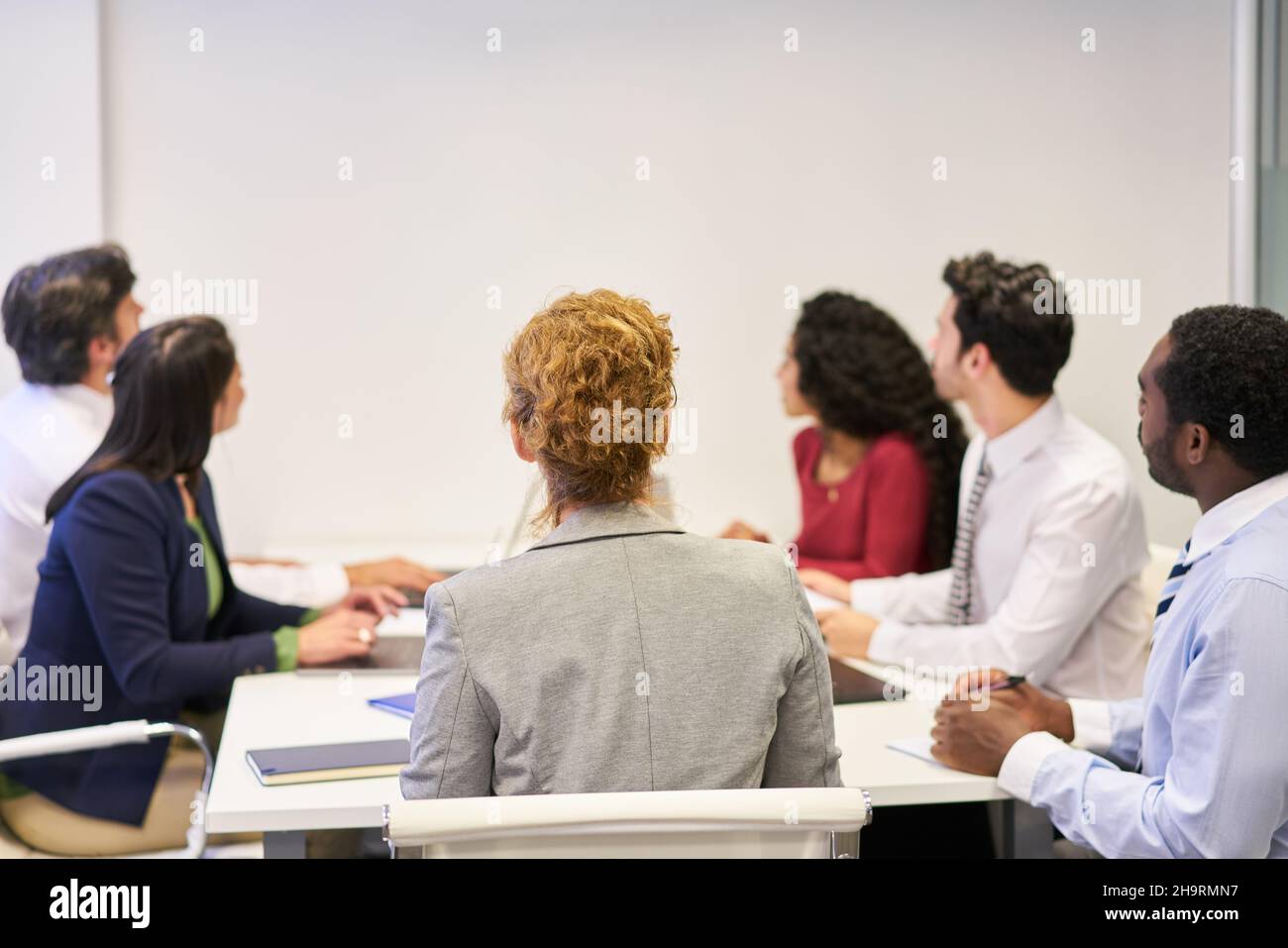 Geschäftsteam während einer Online-Schulung oder Präsentation als Videokonferenz Stockfoto