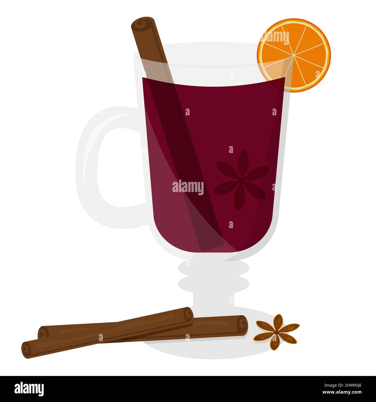 Glühwein in einer Tasse mit Zimt, Orange und Sternanise Stock Vektor