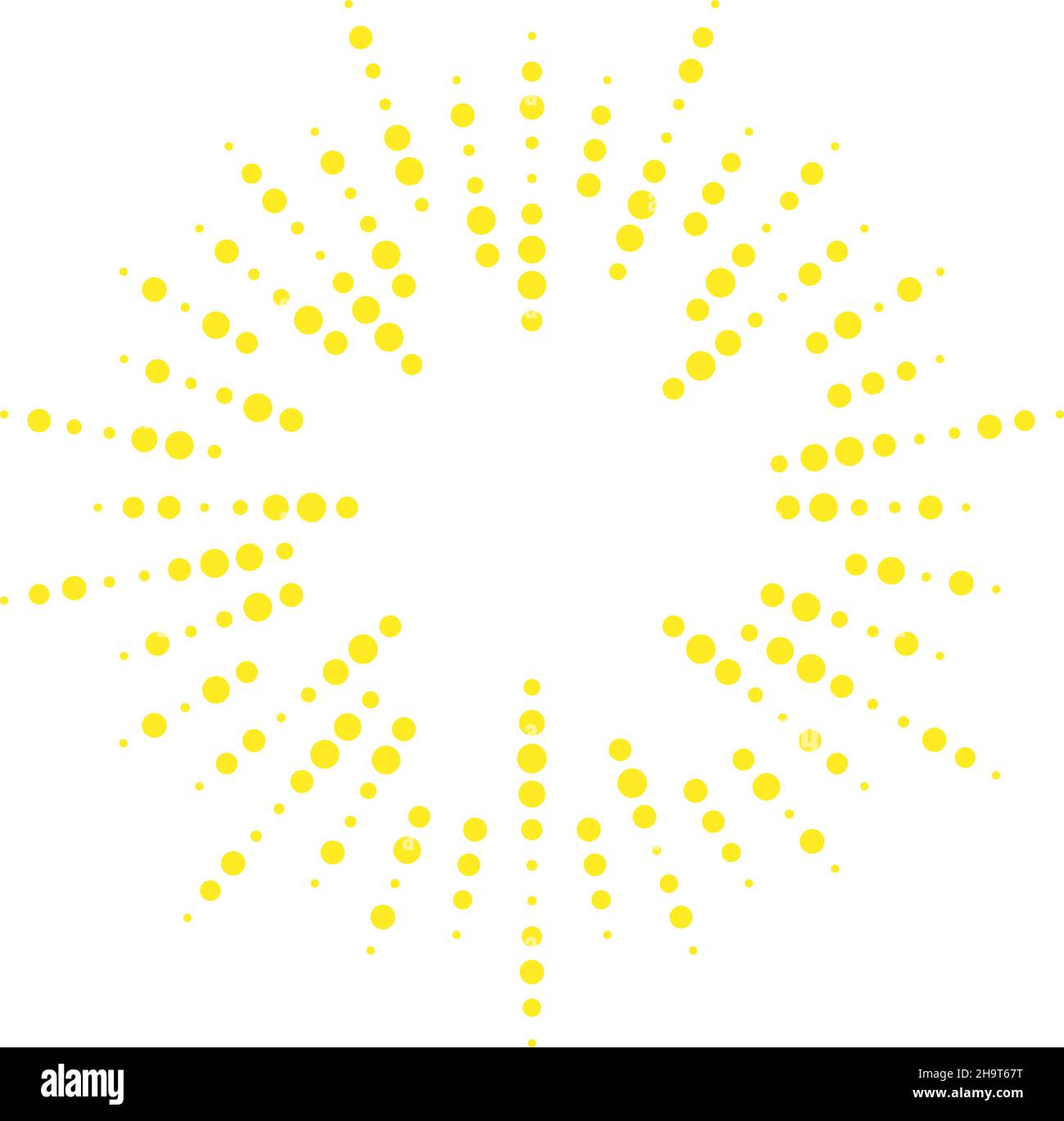 Symbol für Lichtstrahlen. Gepunktete Sonnenstrahlen. Glänzen Sie mit Sternen Stock Vektor