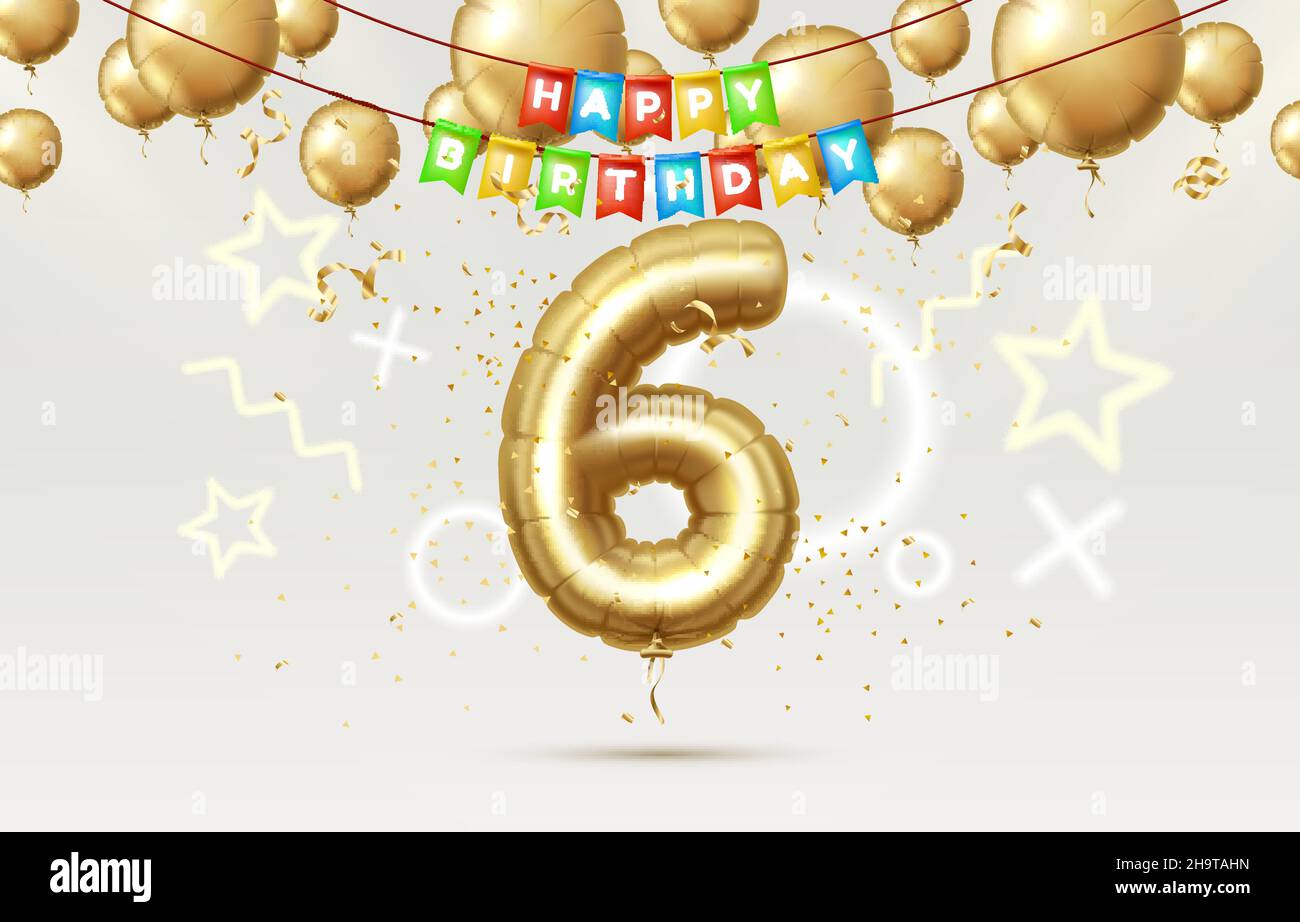 Happy Birthday 6 Jahre Jubiläum der Person Geburtstag, Luftballons in Form  von Zahlen des Jahres. Vektorgrafik Stock-Vektorgrafik - Alamy
