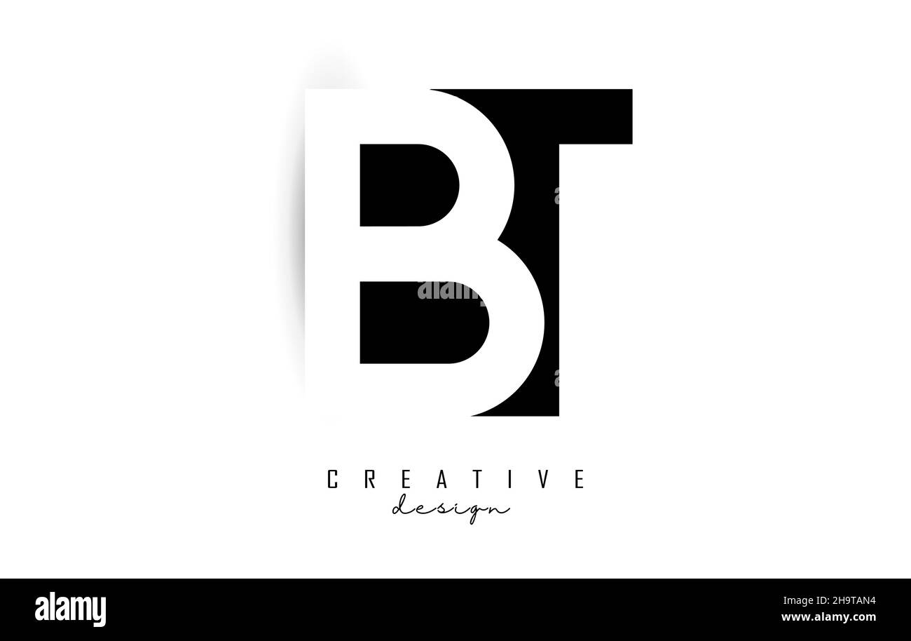 Buchstaben BT Logo mit schwarz-weißem Negativraumanzeichen. Buchstaben B und T mit geometrischer Typografie. Kreative Vektor-Illustration mit Buchstaben. Stock Vektor