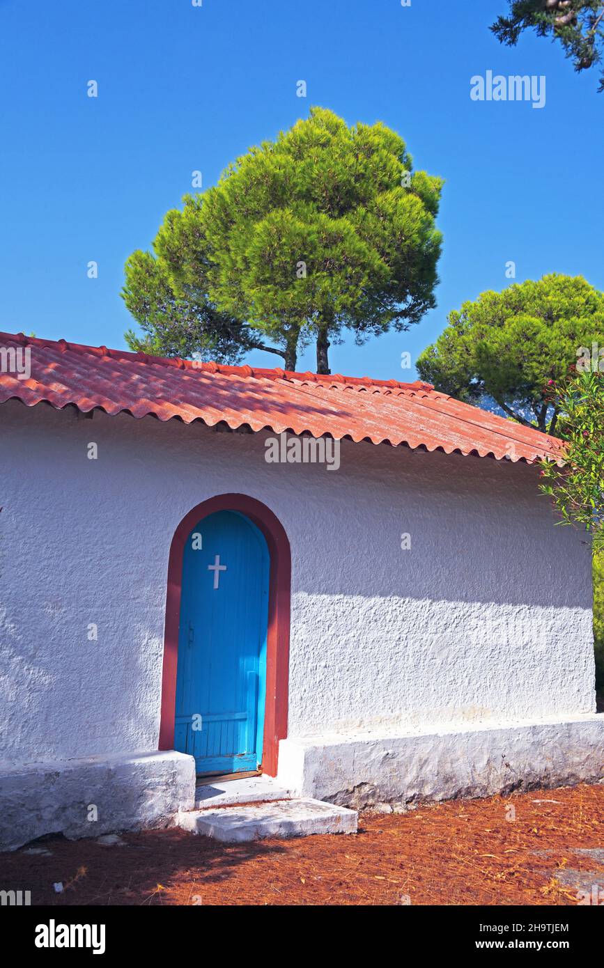 Typische littel griechische Kirche, Griechenland, Ionische Inseln, Kefalonia, Pessada Stockfoto