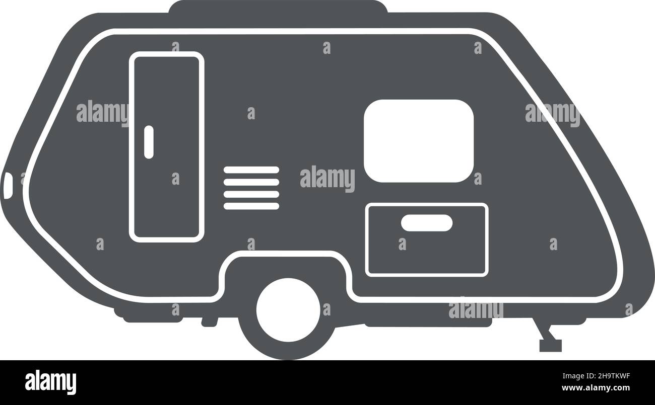 Kleine Trailer Silhouette. Erholungsurlaub in Erholungsheimen, Campingplatz Resort, Vektor-Illustration isoliert auf weißem Hintergrund Stock Vektor