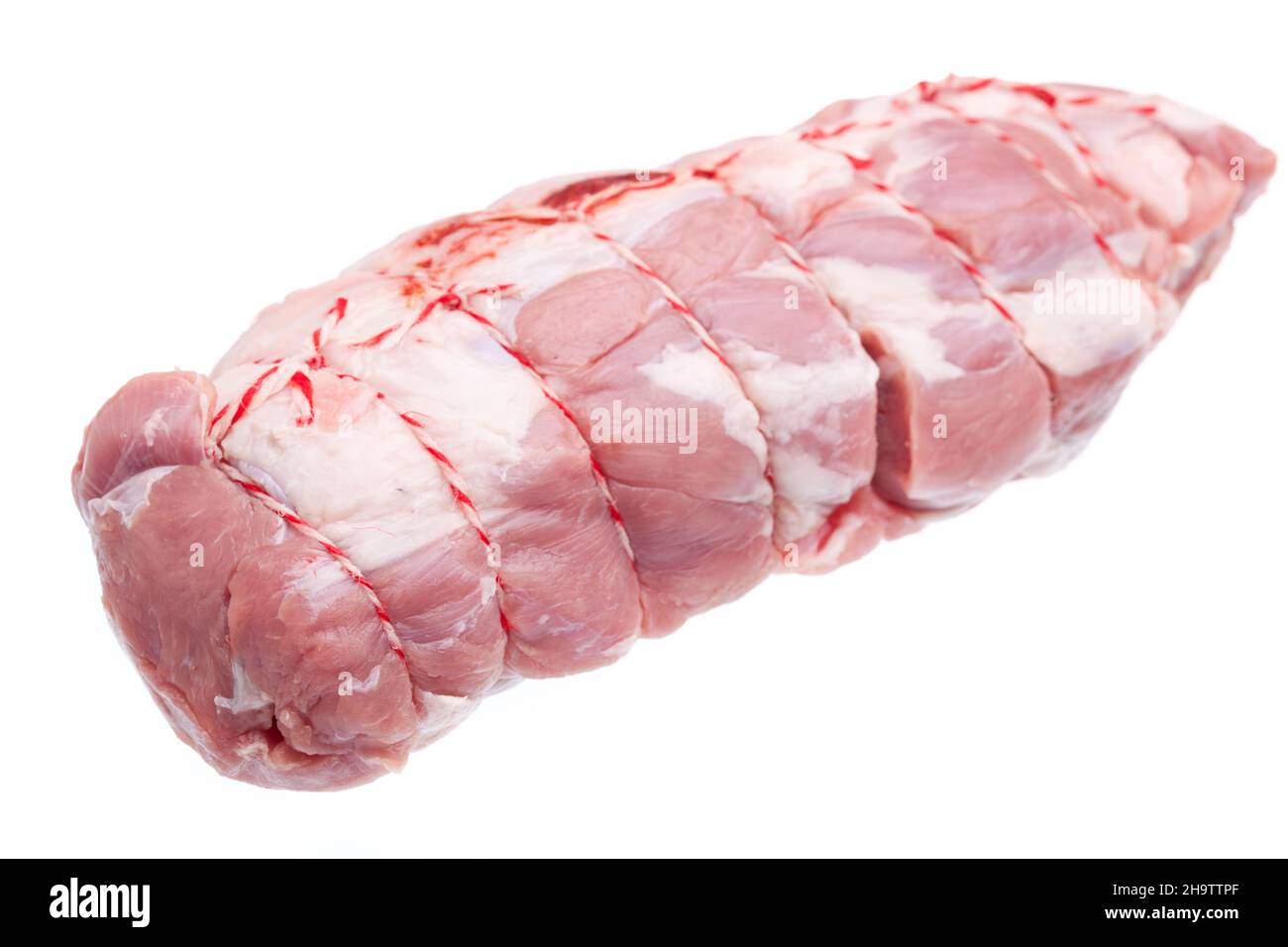 Lammbraten, Lamm, roh, Braten, Fett, Schafe, ganz, Fleisch, frisch, Küche, Rot, Stück, Schnur, rosa, eins, Seite, Hintergrund, einzeln, Kochen, optional, bea Stockfoto