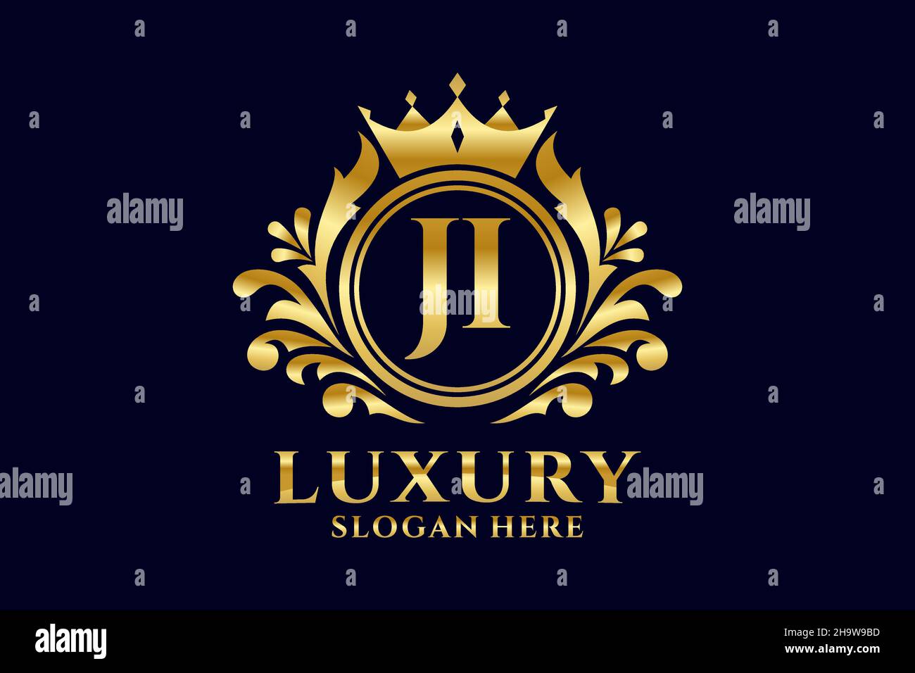 JI Letter Royal Luxury Logo-Vorlage in Vektorgrafik für luxuriöse Branding-Projekte und andere Vektorgrafik. Stock Vektor
