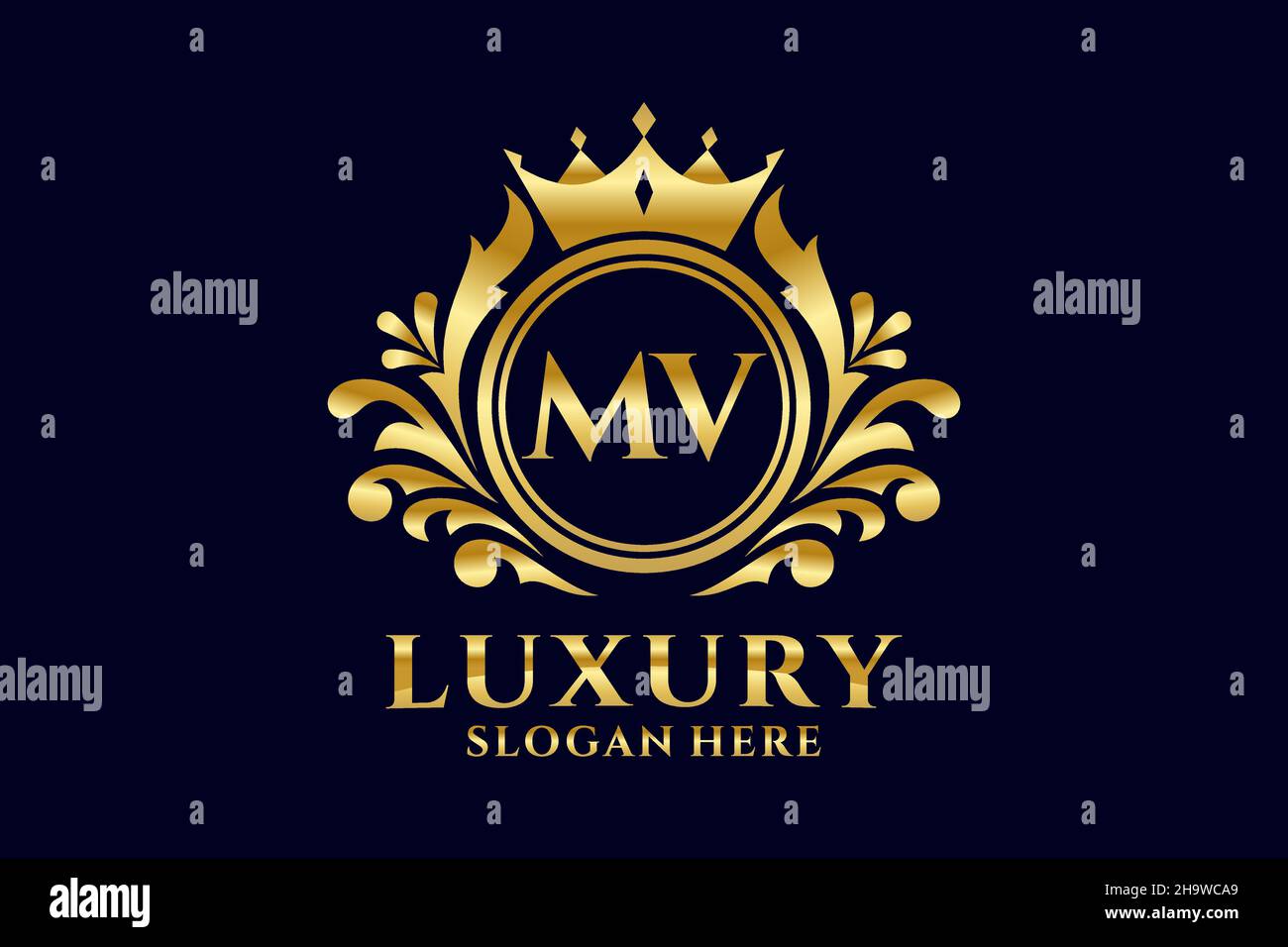 MV Letter Royal Luxury Logo-Vorlage in Vektorgrafik für luxuriöse Branding-Projekte und andere Vektorgrafik. Stock Vektor