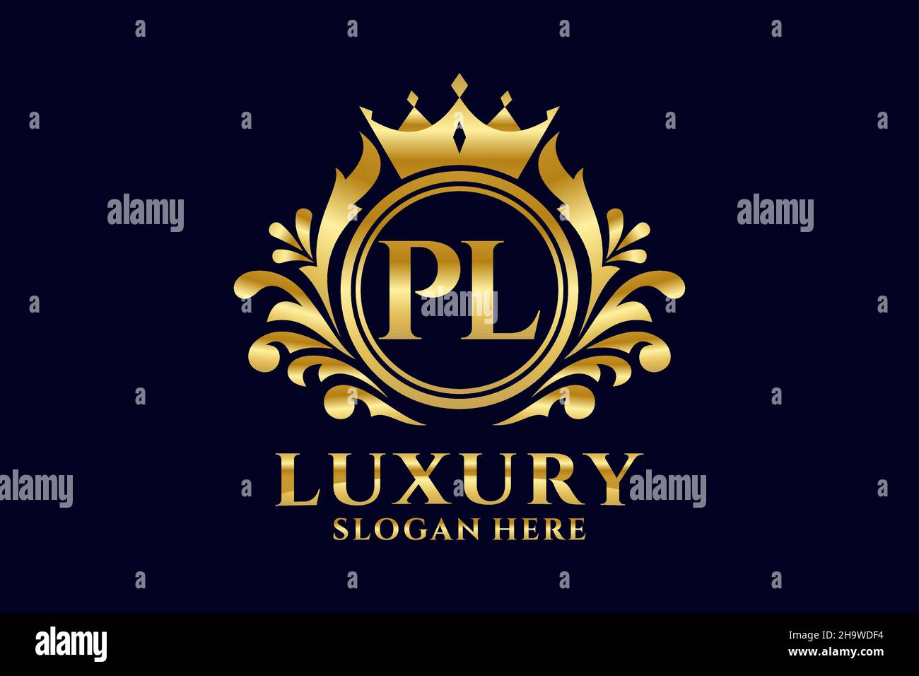 PL Letter Royal Luxury Logo-Vorlage in Vektorgrafik für luxuriöse Branding-Projekte und andere Vektorgrafik. Stock Vektor
