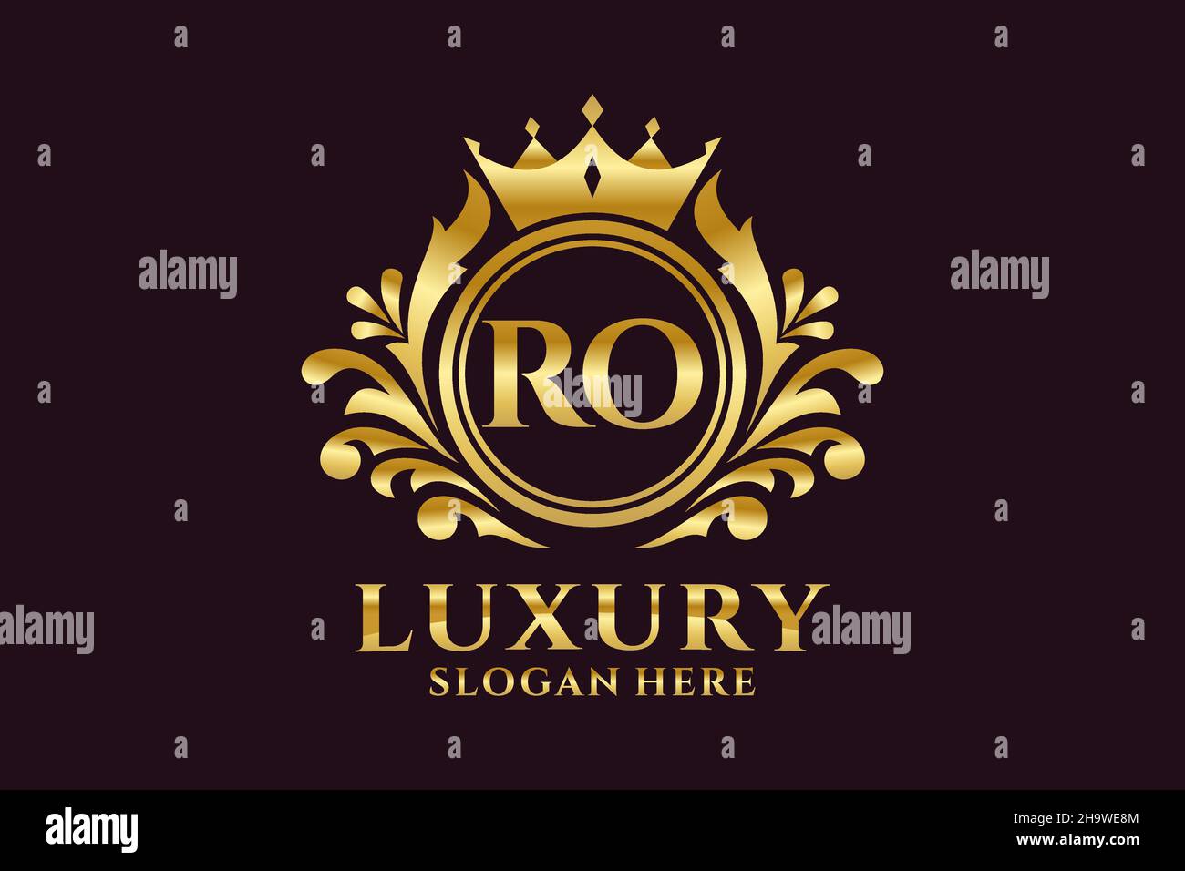 RO Letter Royal Luxury Logo-Vorlage in Vektorgrafik für luxuriöse Branding-Projekte und andere Vektorgrafik. Stock Vektor