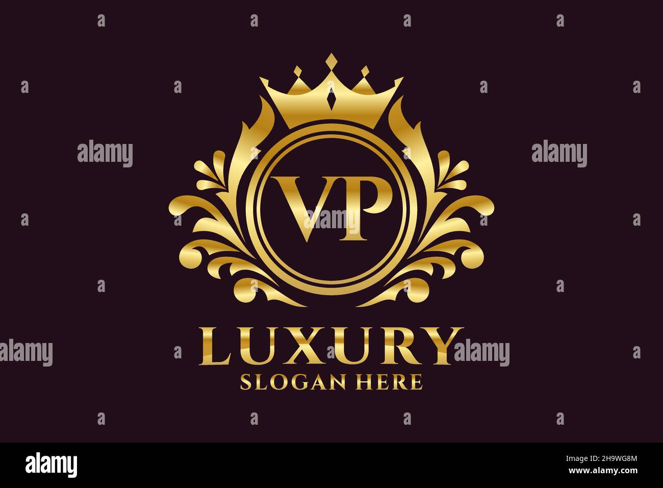 VP Letter Royal Luxury Logo-Vorlage in Vektorgrafiken für luxuriöse Branding-Projekte und andere Vektorgrafiken. Stock Vektor