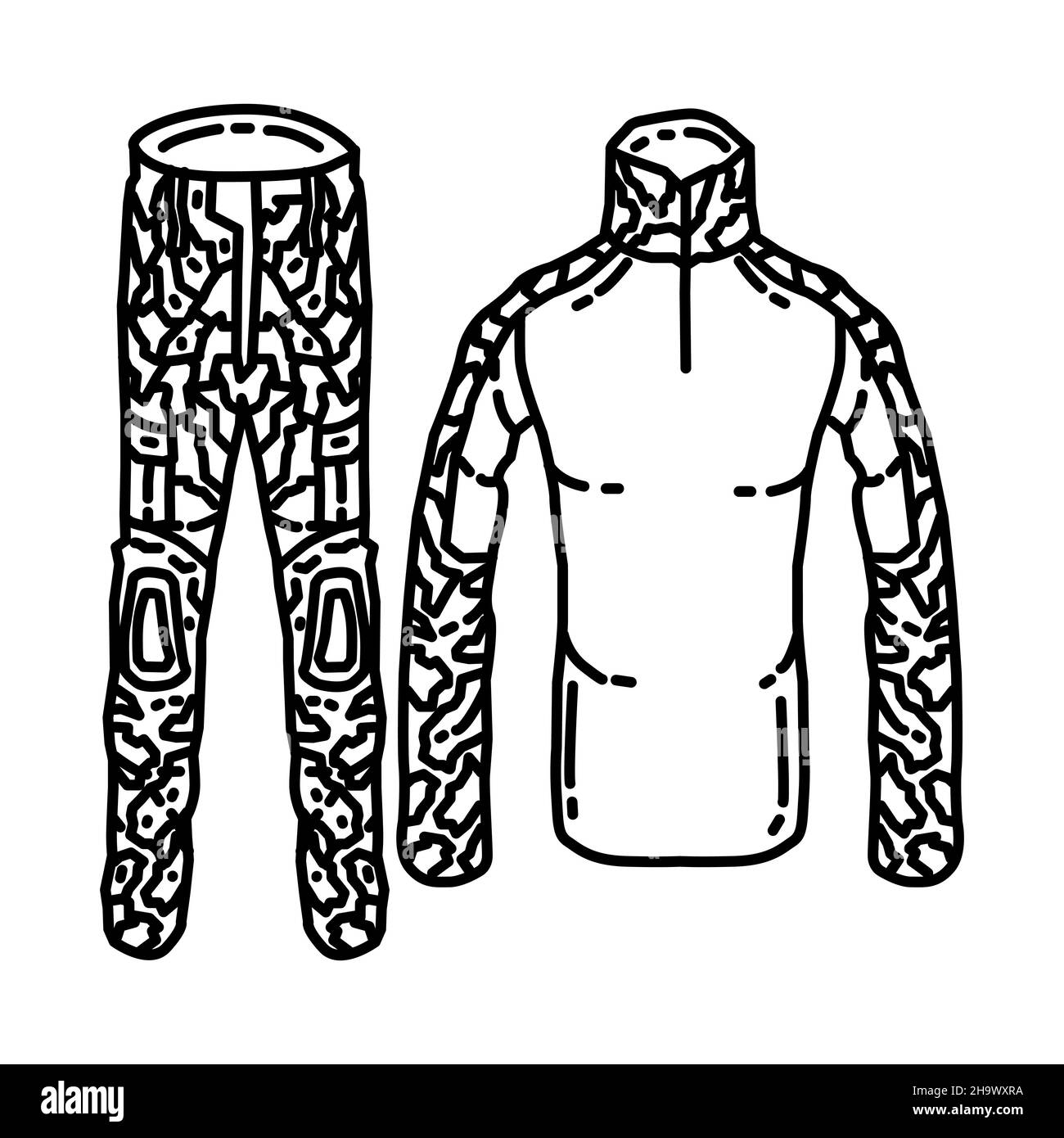 Navy Seal Combat Uniform Teil der Militär-und Navy Force Ausrüstung handgezeichnete Icon Set Vektor. Stock Vektor