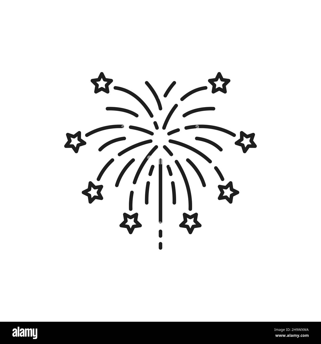 Feuerwerk dekoratives Element im Vergnügungspark isoliert umreißen Symbol. Vector Karneval festlich funkelt in Himmel, Neujahr und Weihnachten Urlaub decorati Stock Vektor