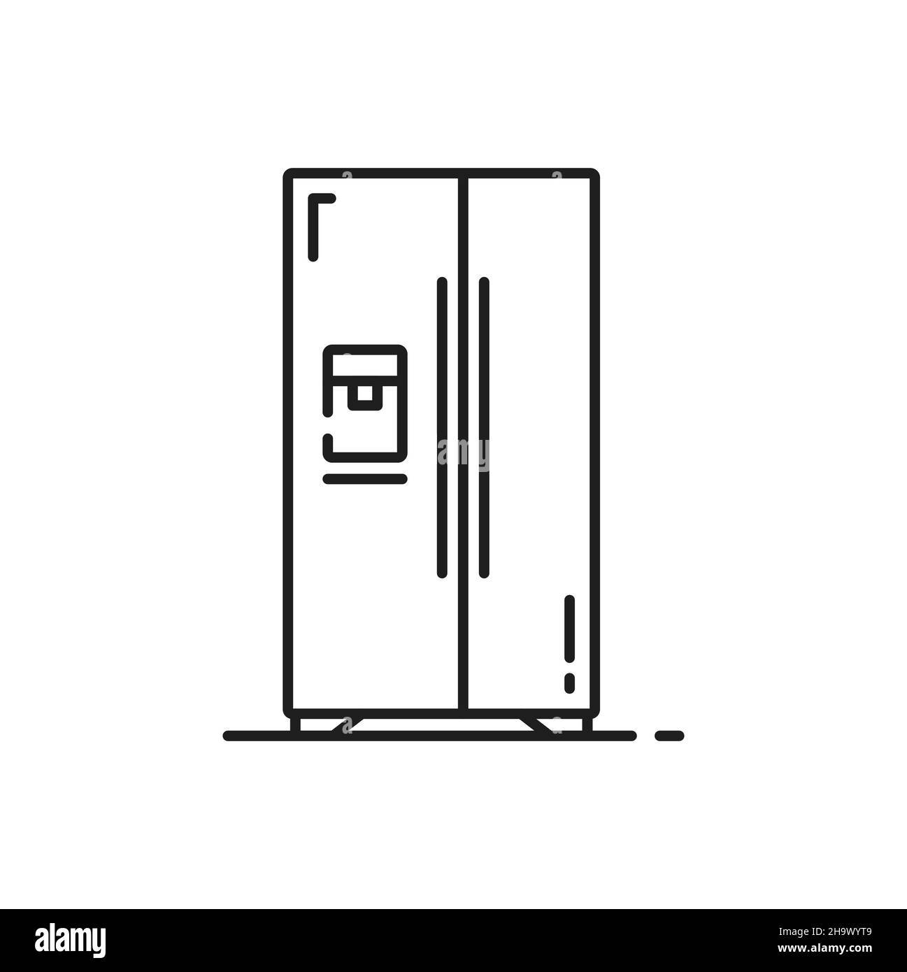 Kühlschrank mit isoliertem Umrisssymbol für nebeneinander angeschaltenes Doppeltürsystem. Vector Haushaltsgerät Gefrierschrank, Kühlschrank Vitrine mit zwei Türen, industria Stock Vektor
