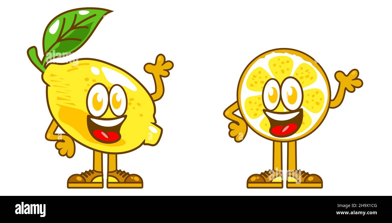 Einfache Flache Niedliche Zitrone Cartoon Maskottchen Zeichen Vektor Illustration Stock Vektor