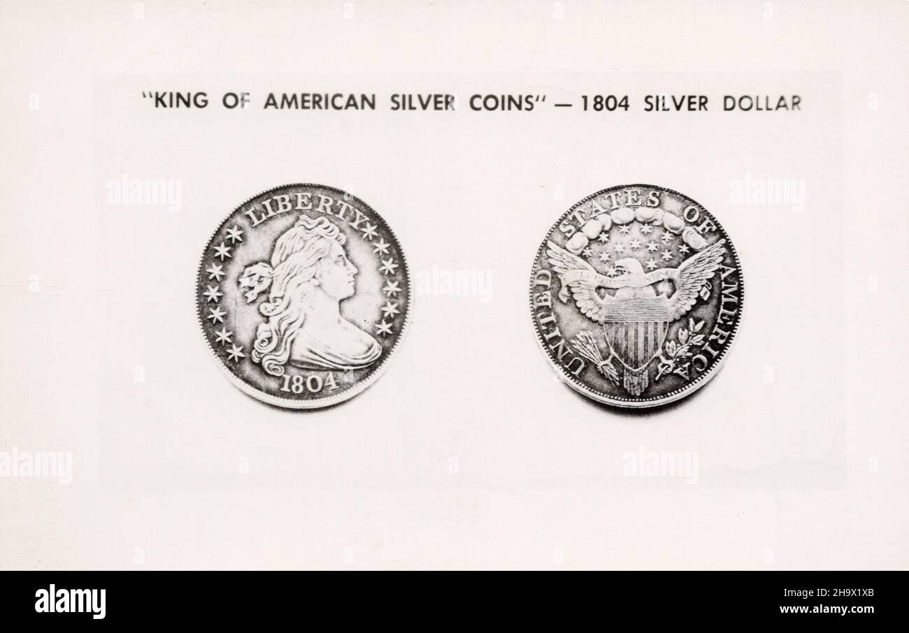 Alte Postkarte der Vereinigten Staaten von Amerika 1804 Silber Dollar, unbekannter Fotograf. Stockfoto