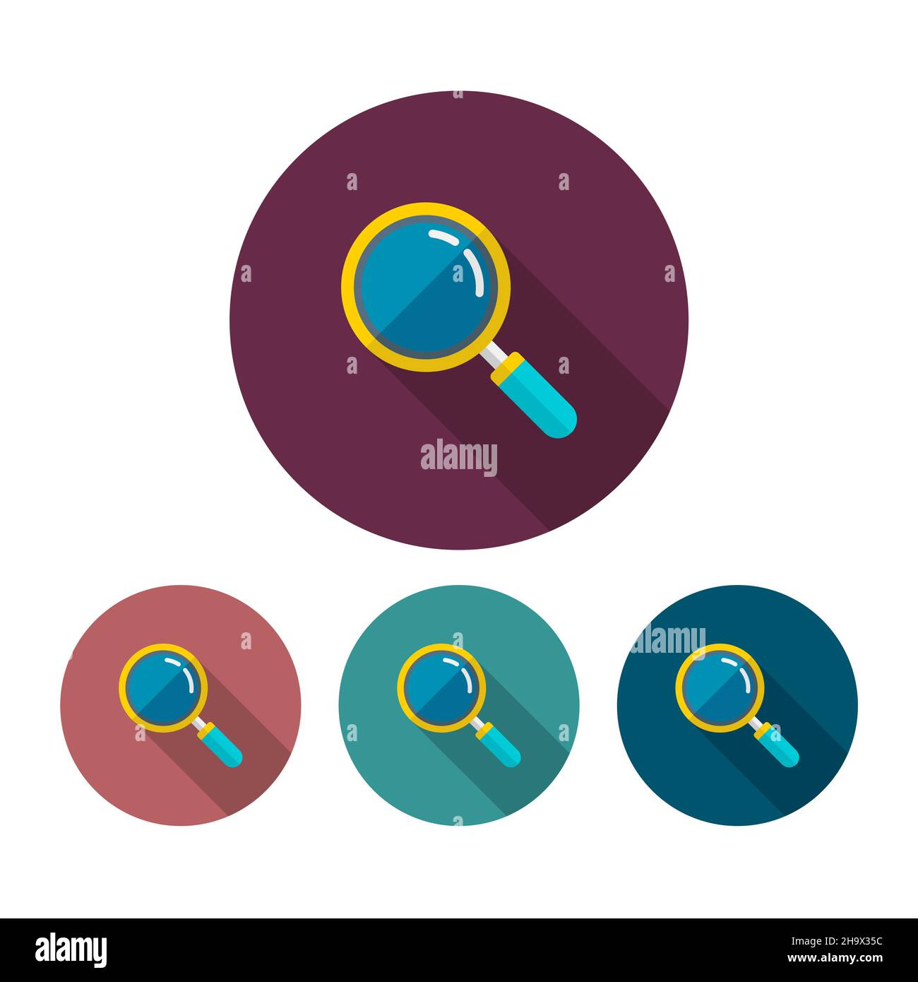 Lupenvektor Symbol Symbol, flaches Design, langer Schatten, EPS10 Stock Vektor