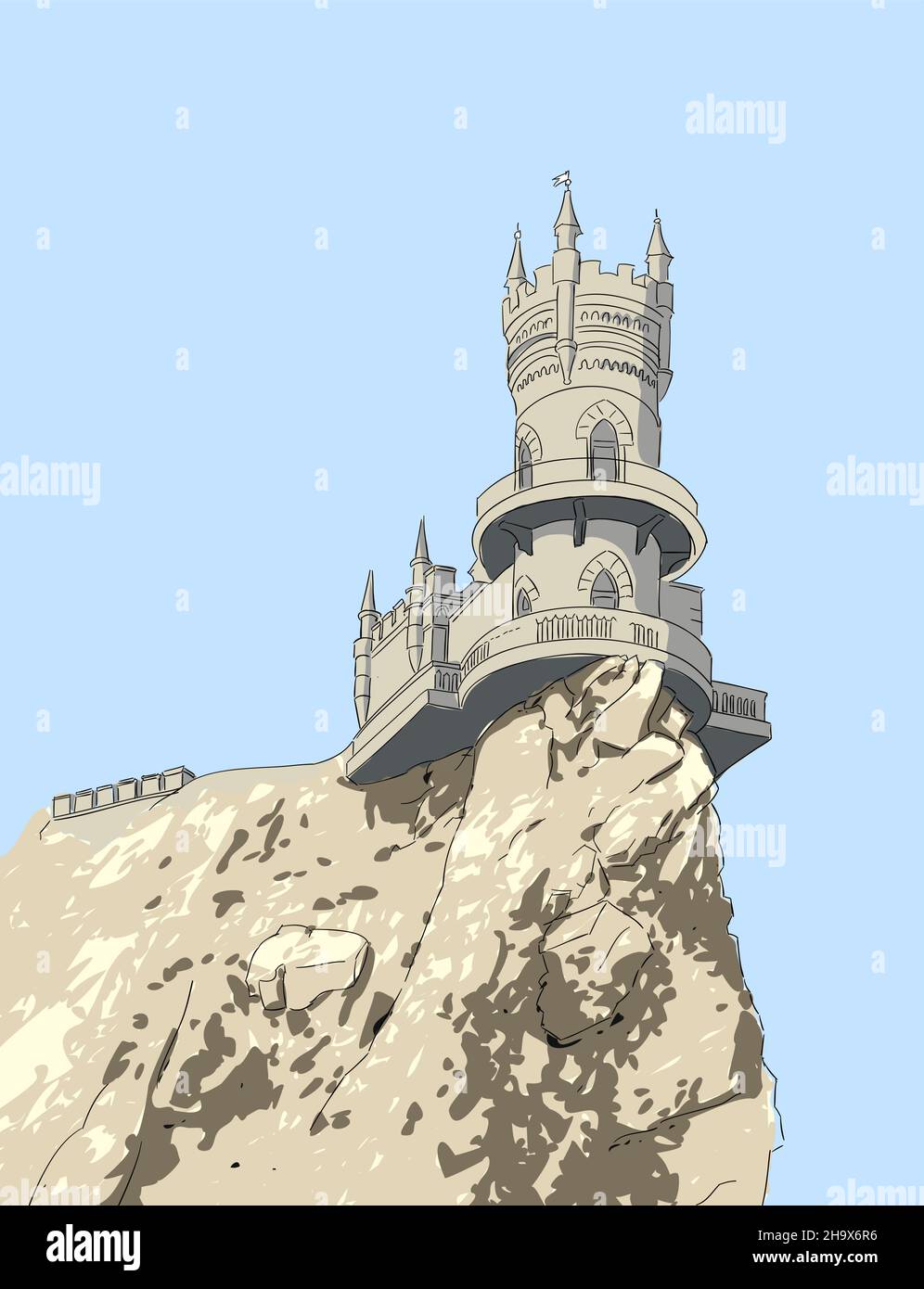 Das Schwalbennest ist eine dekorative Burg in der Nähe von Jalta auf der Halbinsel Krim im Süden der Ukraine. Stock Vektor