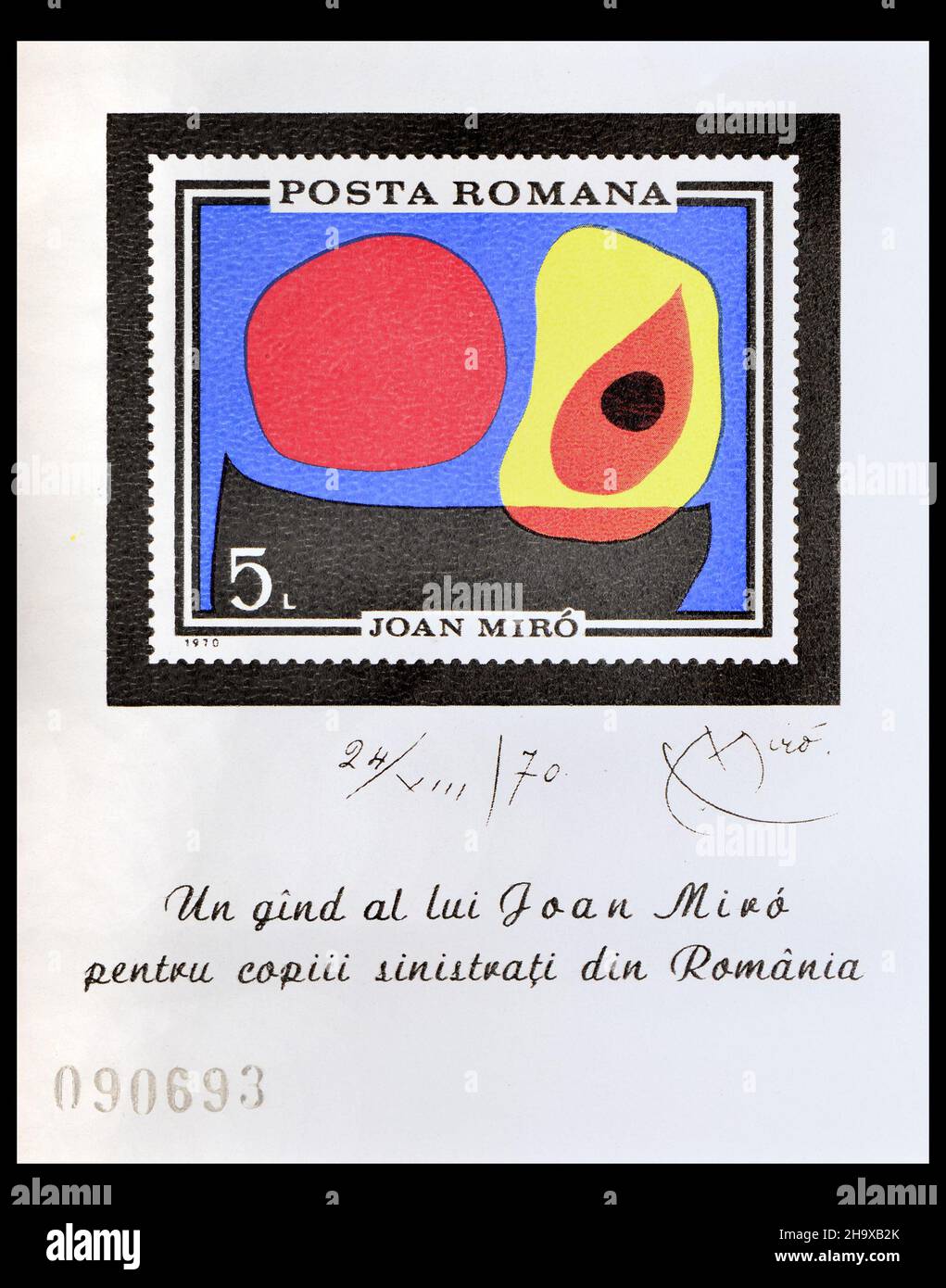 Rumänische Briefmarke (1970) : Abstract, von Joan Miro (1893-1983) spanischer Maler. Unperforiertes Minisheet Stockfoto