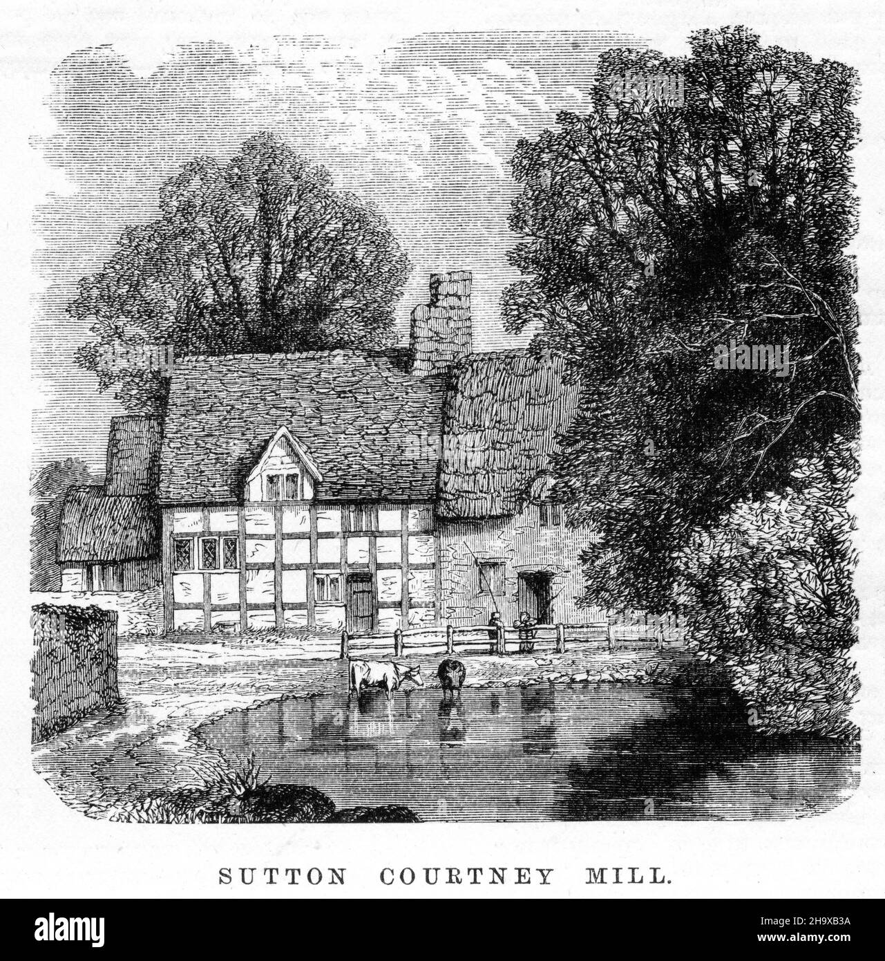 Stich von Sutton Courtney Mill, England, aus einem Angelführer für die Themse, um 1880 Stockfoto