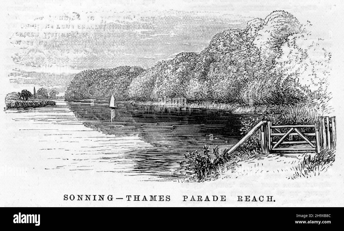 Stich von Sonning-Thames Parade Beach, England, aus einem Angelführer für die Themse, um 1880 Stockfoto