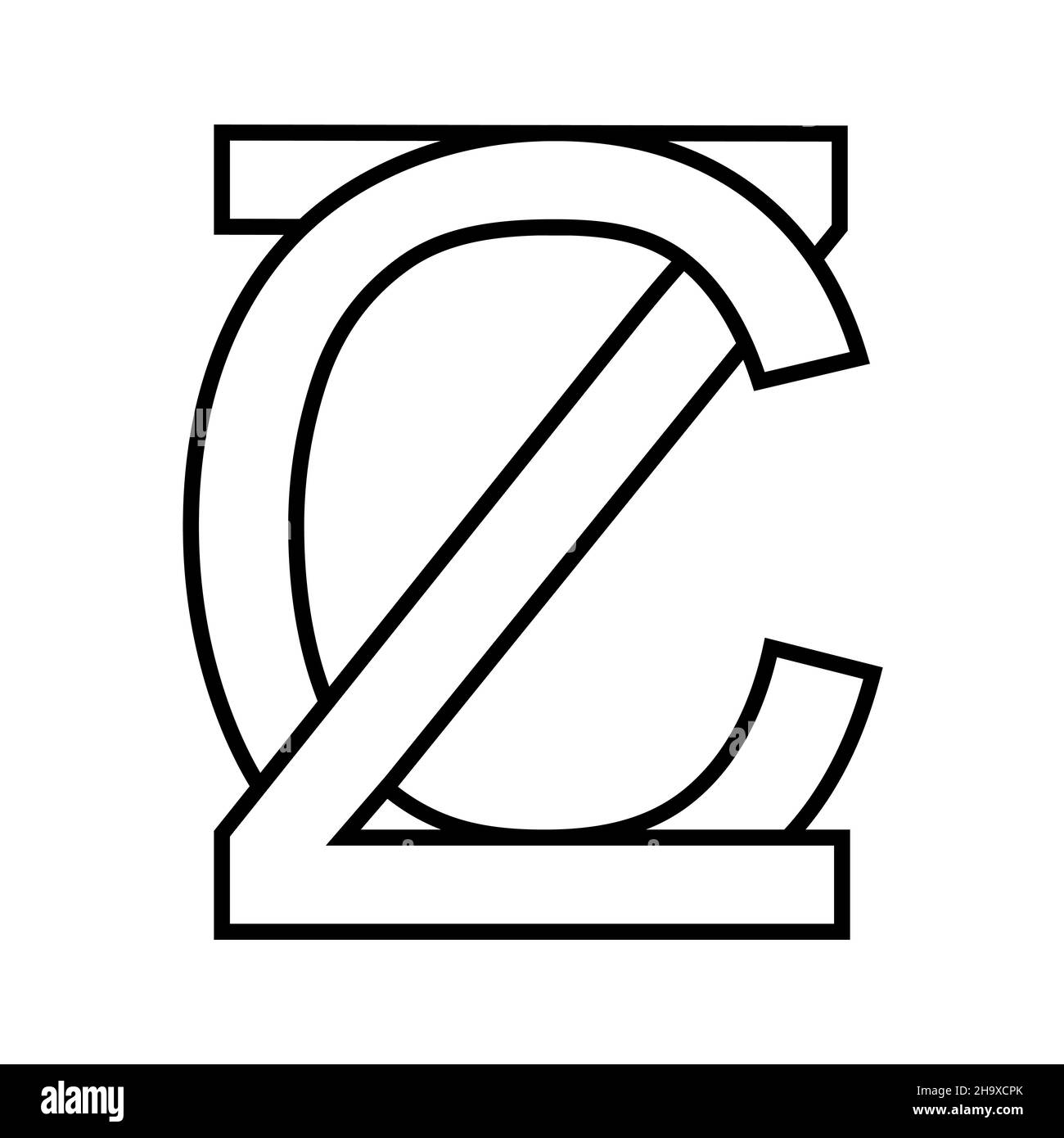 Logo Zeichen zc cz Symbol tschechische Zeilensprungbuchstaben c z Stock Vektor