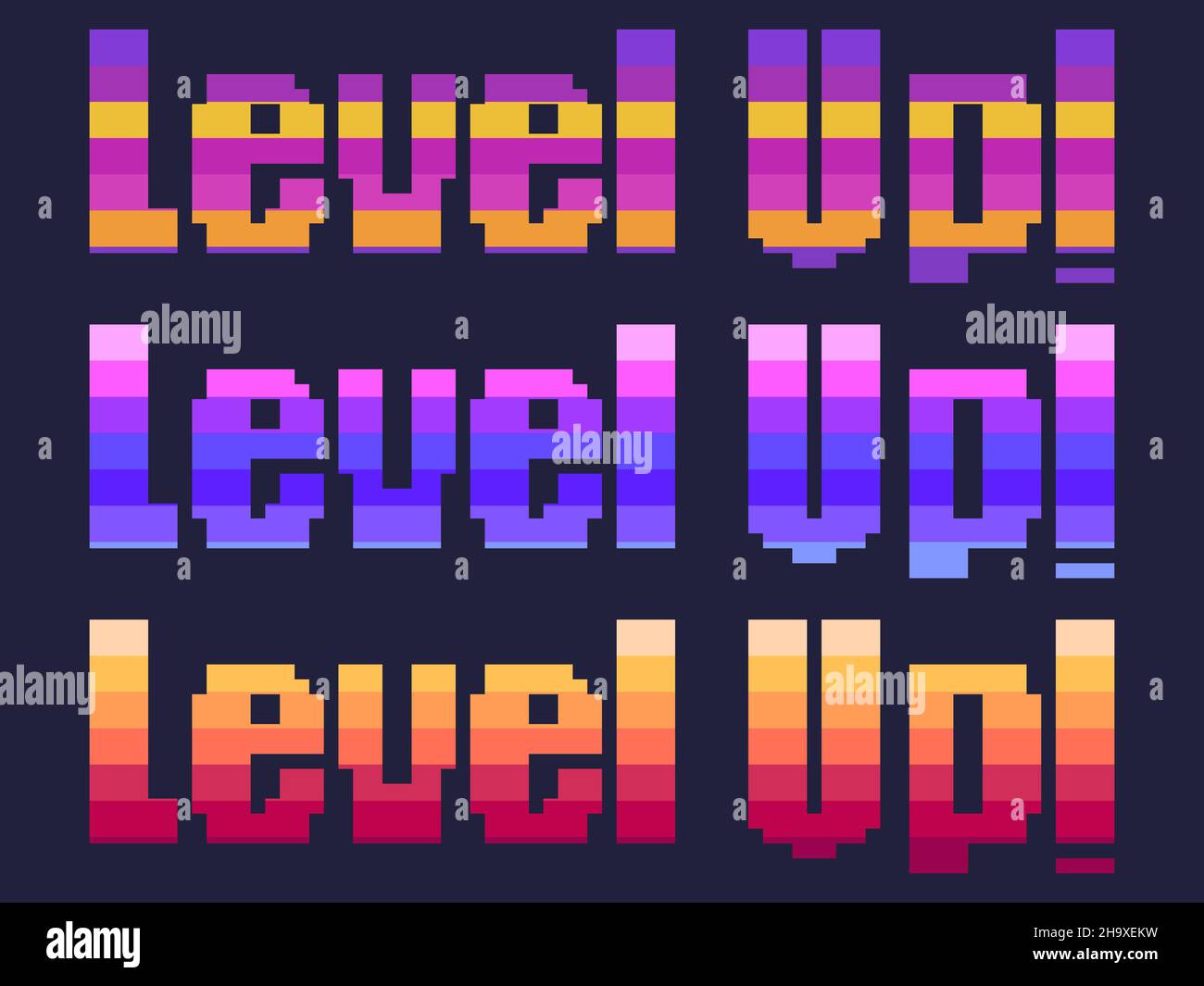 Stufe auf! Pixel Art. Leistung im Spiel, Nivellierung nach oben. Text im 8-Bit Retro-Videospiel-Stil von 80s - 90s. Design für den Druck, Geschenkpapier und Stock Vektor