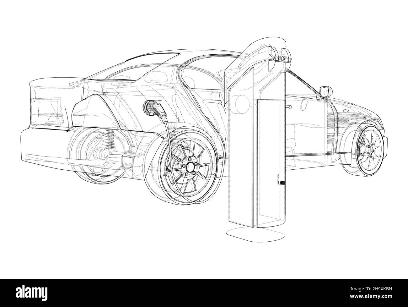 Elektrofahrzeug Ladestation Skizze Stockfoto