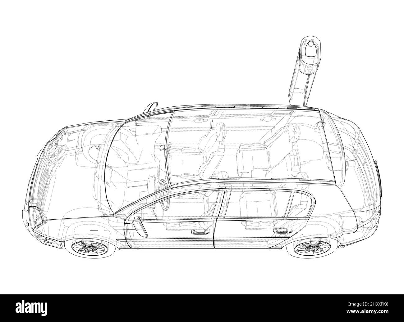 Elektrofahrzeug Ladestation Skizze Stockfoto