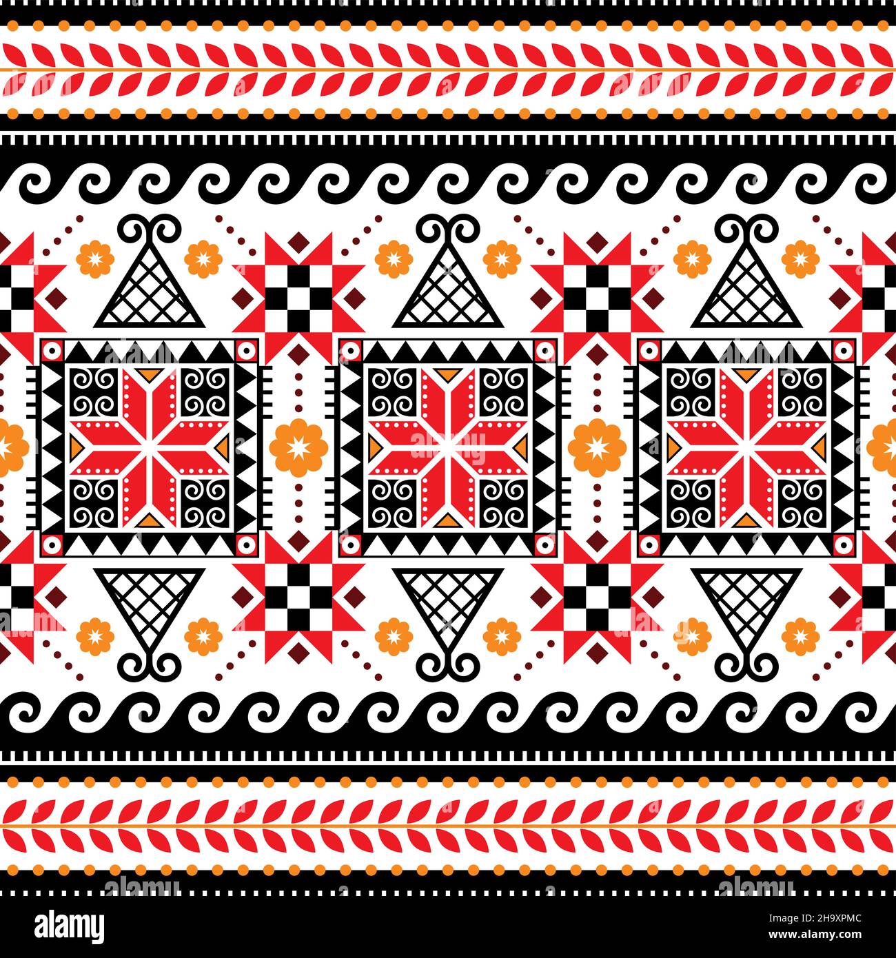 Ukrainische Volkskunst Ostereier Vektor-Design - traditionelle Hutsul Pisanky nahtlose Muster mit geometrischen und Stern-Motiv Stock Vektor