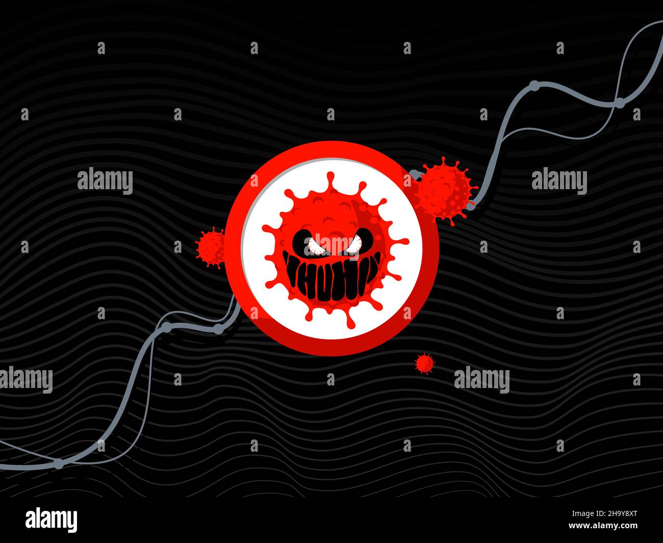 Infektionswachstumsdiagramm der neuen Coronavirus-Variante des COVID-19-Stammes omicron auf schwarzem Hintergrund. Mutierte Coronavirus-Epidemie und Epidemie von Atemwegsinfektionen. Vektorgrafik eps Stock Vektor