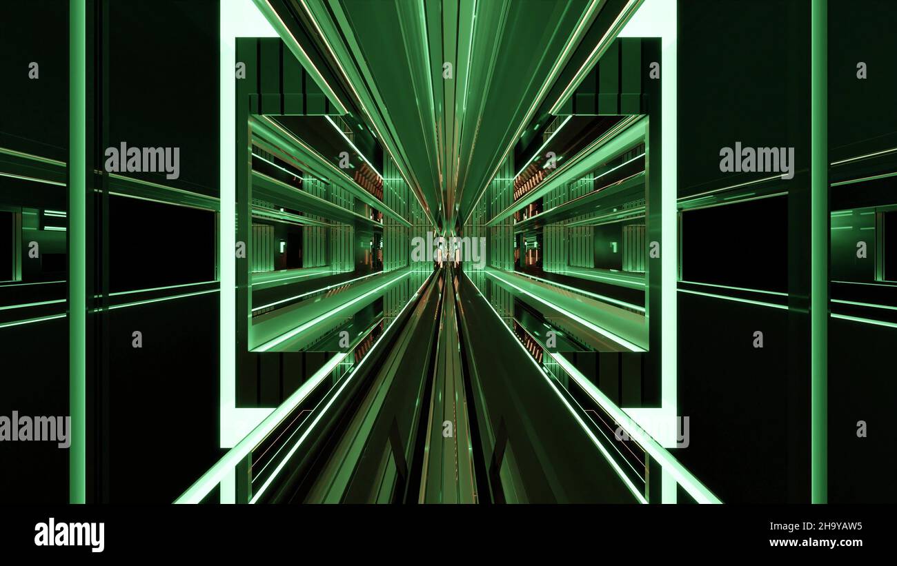 3D Darstellung eines geraden schmalen 4K UHD Tunnels Stockfoto