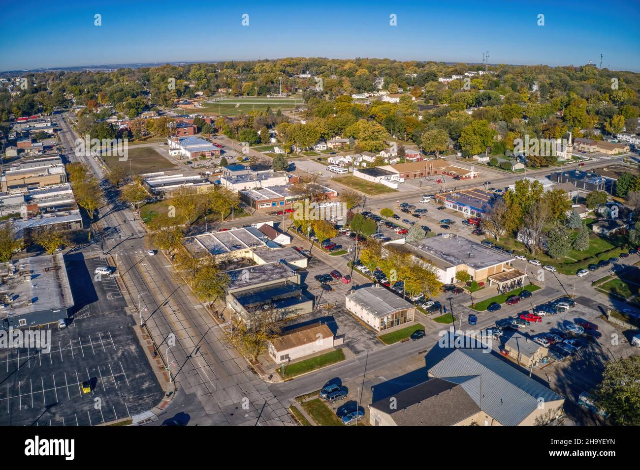 Luftaufnahme des Omaha-Vororts Bellevue in Nebraska Stockfoto