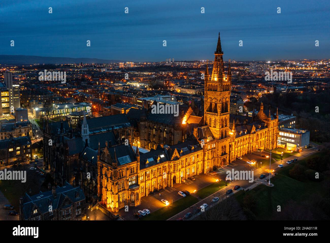 Glasgow University at Night, Glasgow, Schottland, großbritannien Stockfoto