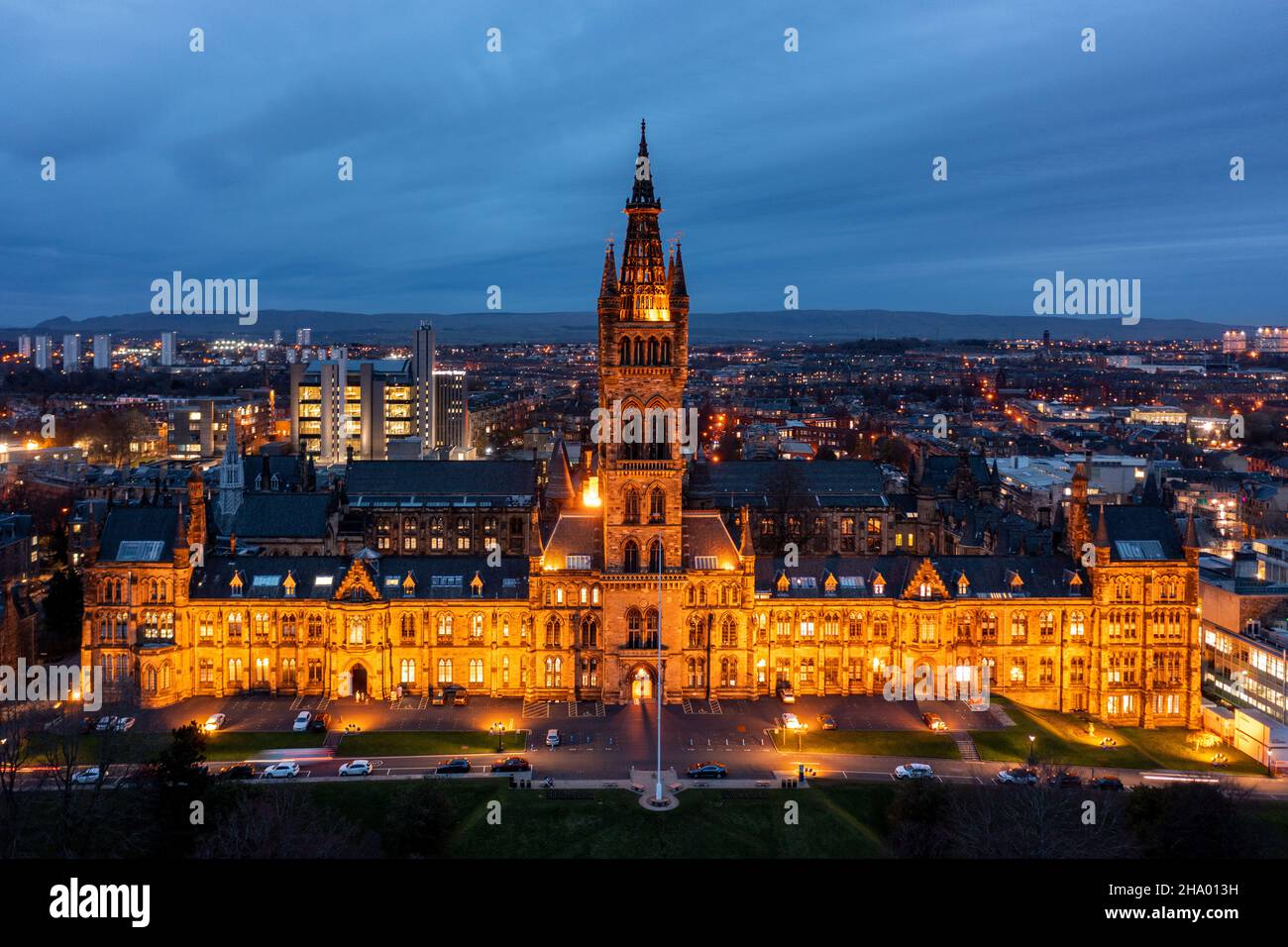 Glasgow University at Night, Glasgow, Schottland, großbritannien Stockfoto