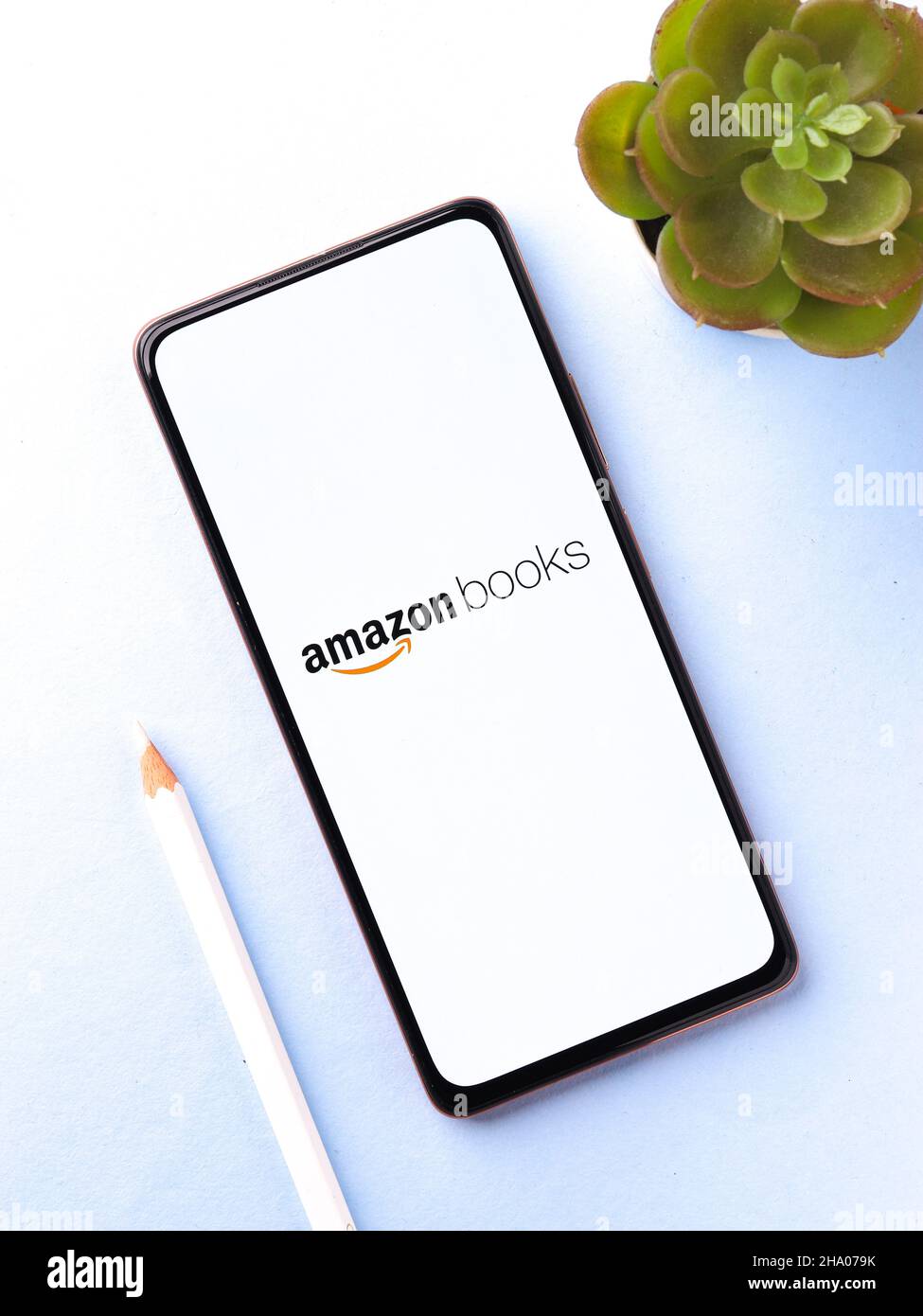 West Bangal, Indien - 05. Dezember 2021 : Amazon Books Logo auf Telefonbildschirm Stock image. Stockfoto