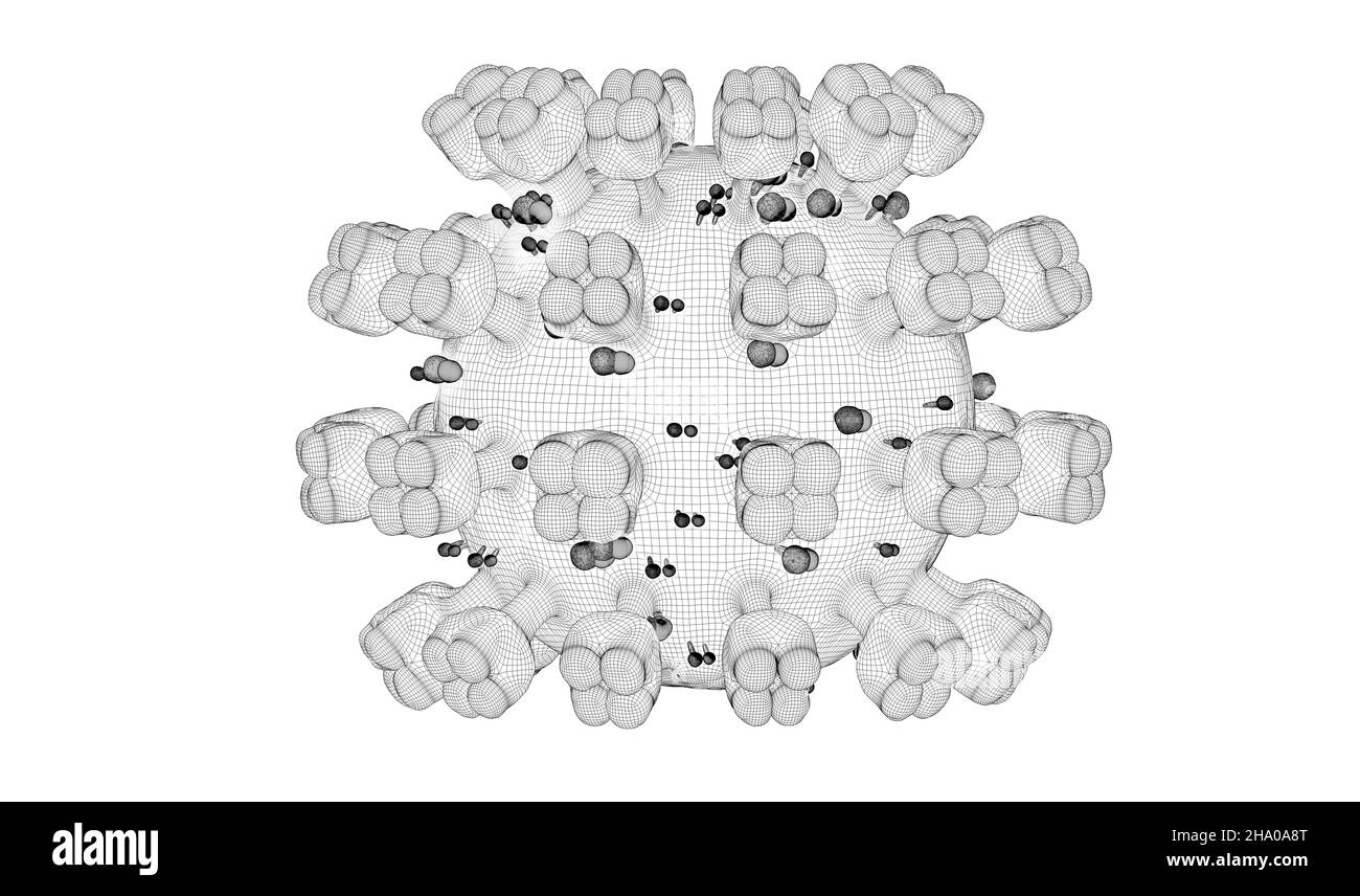 3D Illustration von infektiösen Viren und Bakterien im Drahtgestell-Stil. Coronavirus COVID-19 Stockfoto