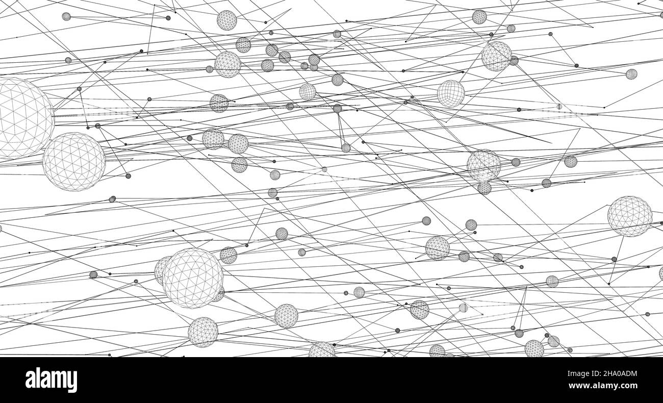 Abstract 3D Illustration von Wissenschaft Innovation und moderne Technologie in Drahtgestell-Stil.Wissenschaft und Technologie Hintergrund.Mesh und Netz-Design Stockfoto