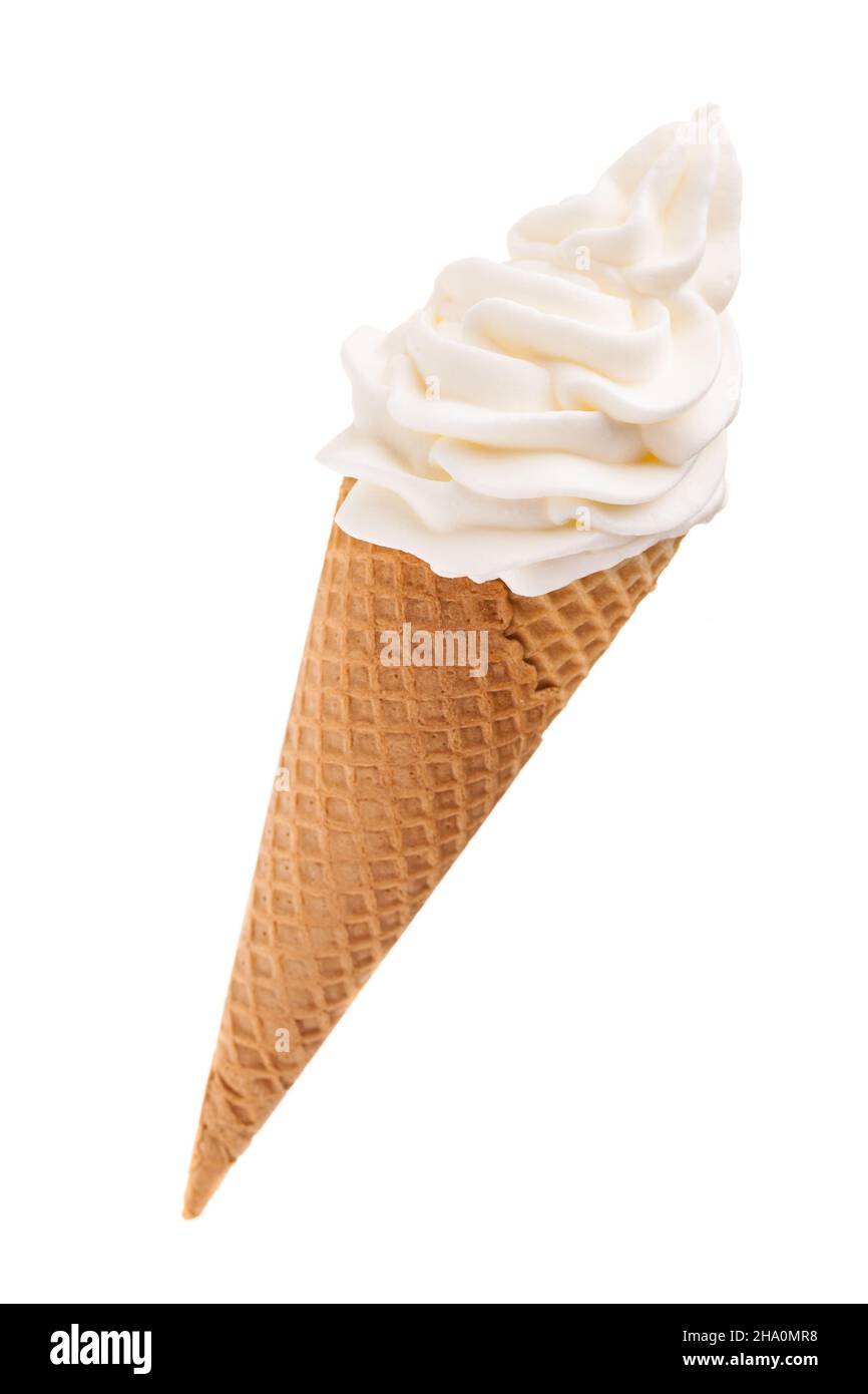 Eiszapfen, Eiszapfen, Softserve-Eis, Eis, Maschineneis, weiß, Hintergrund, Lebensmittel, weiß, Kugeln, Ball, Eis, Eiskugeln, gelb, c Stockfoto