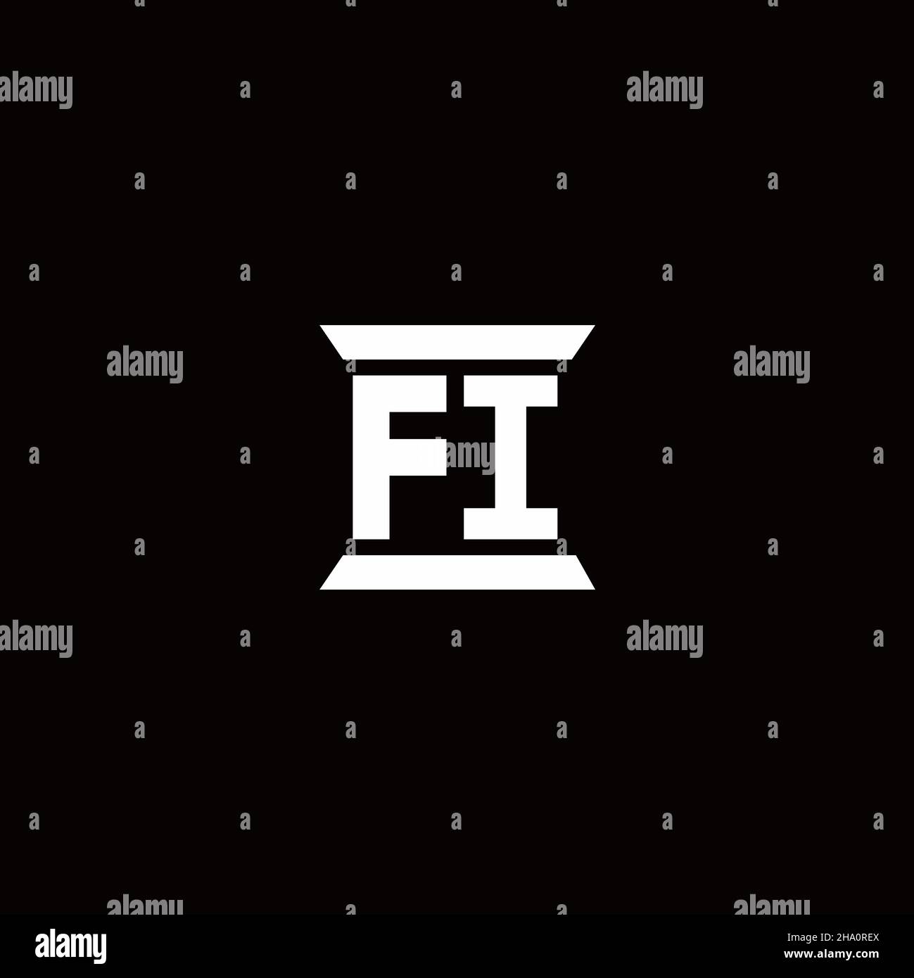 FI-Logo Initial Letter Monogramm mit Säule Form Design-Vorlage isoliert auf schwarzem Hintergrund Stock Vektor