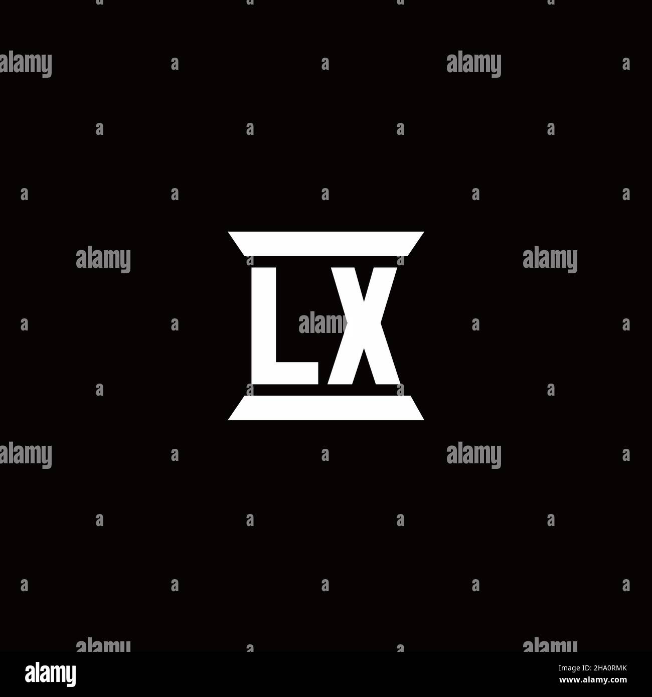 LX Logo Initial Letter Monogramm mit Säule Form Design-Vorlage isoliert in schwarzem Hintergrund Stock Vektor