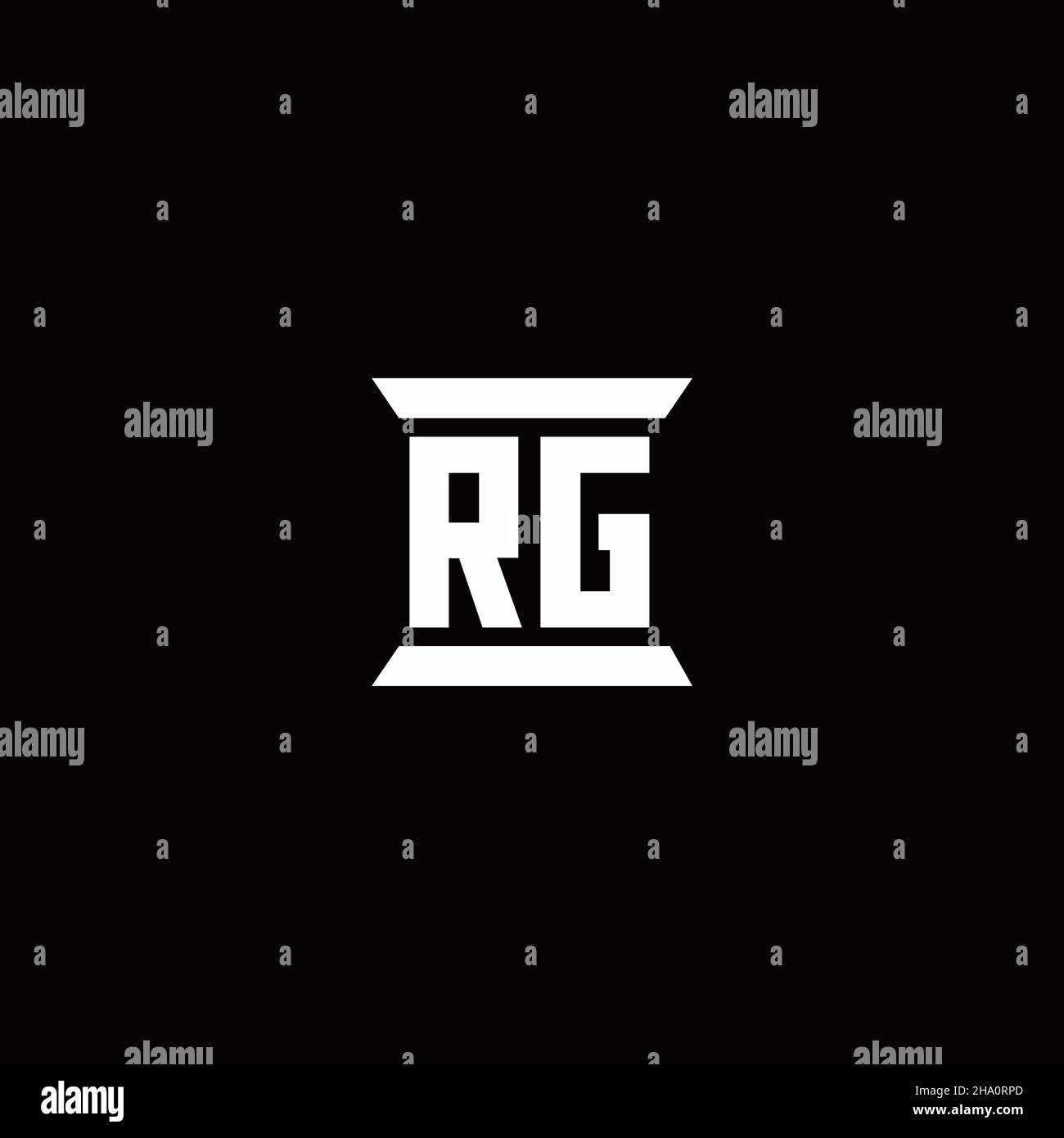 RG-Logo Initial Letter Monogramm mit Säule Form Design-Vorlage in schwarzem Hintergrund isoliert Stock Vektor