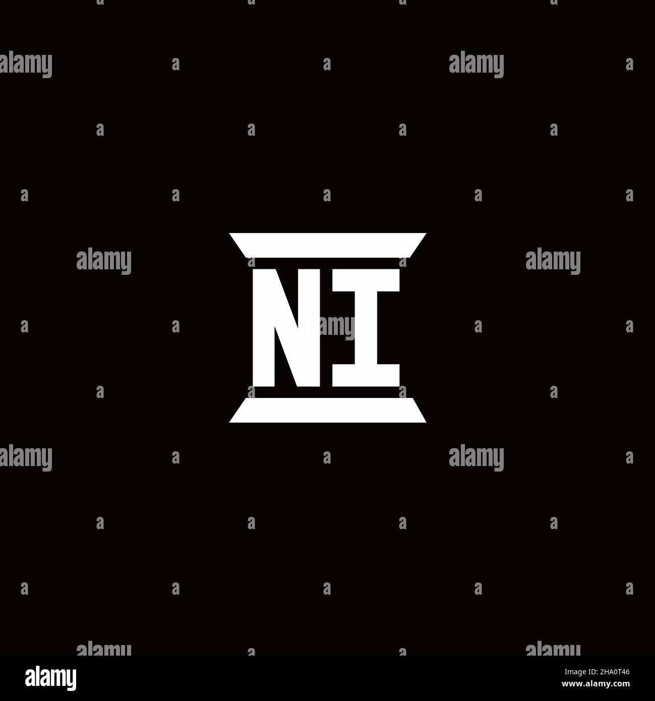 NI-Logo Initial Letter Monogramm mit Säule Form Design-Vorlage isoliert auf schwarzem Hintergrund Stock Vektor