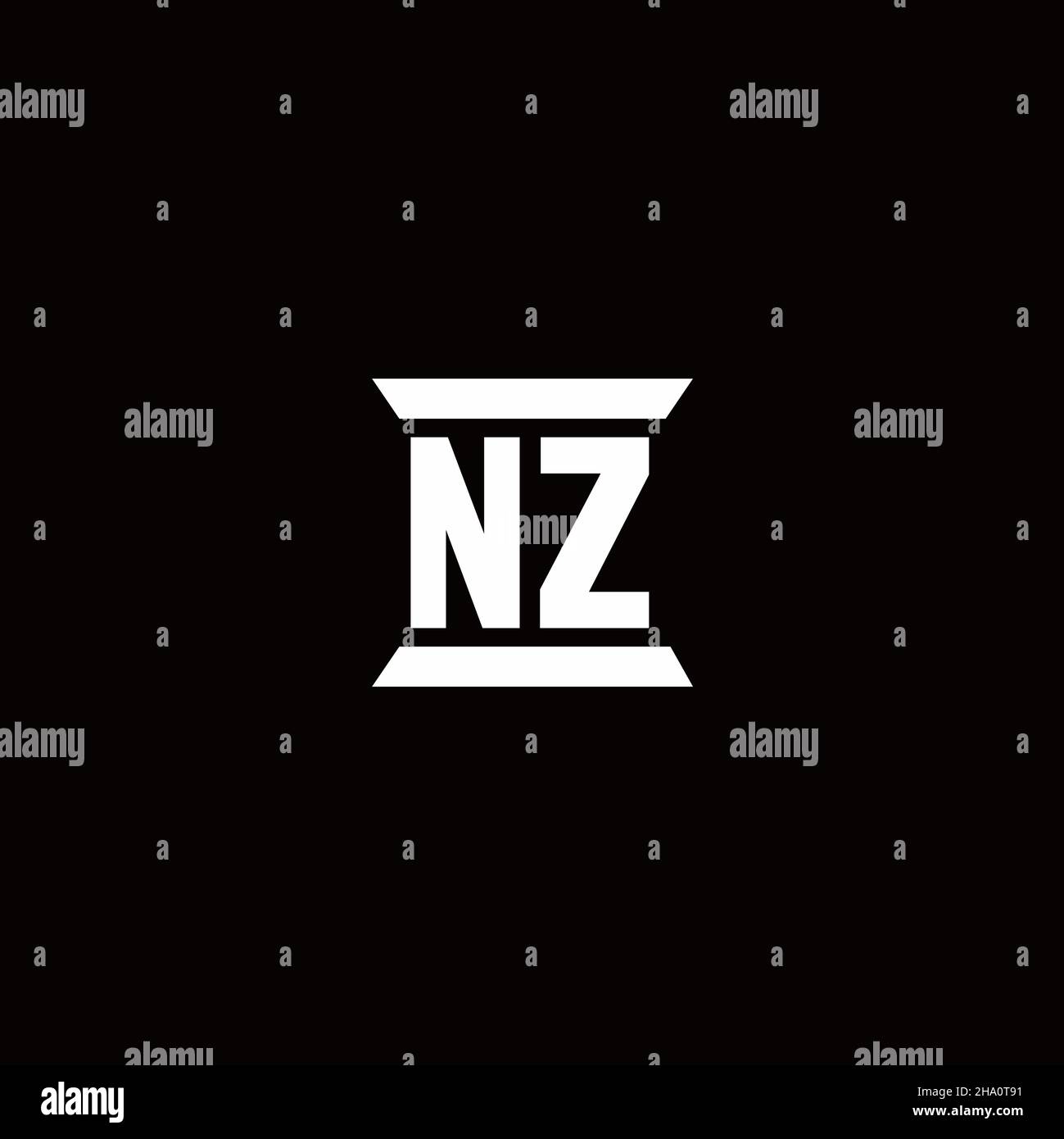 NZ-Logo Initial Letter Monogramm mit Säule Form Design-Vorlage in schwarzem Hintergrund isoliert Stock Vektor